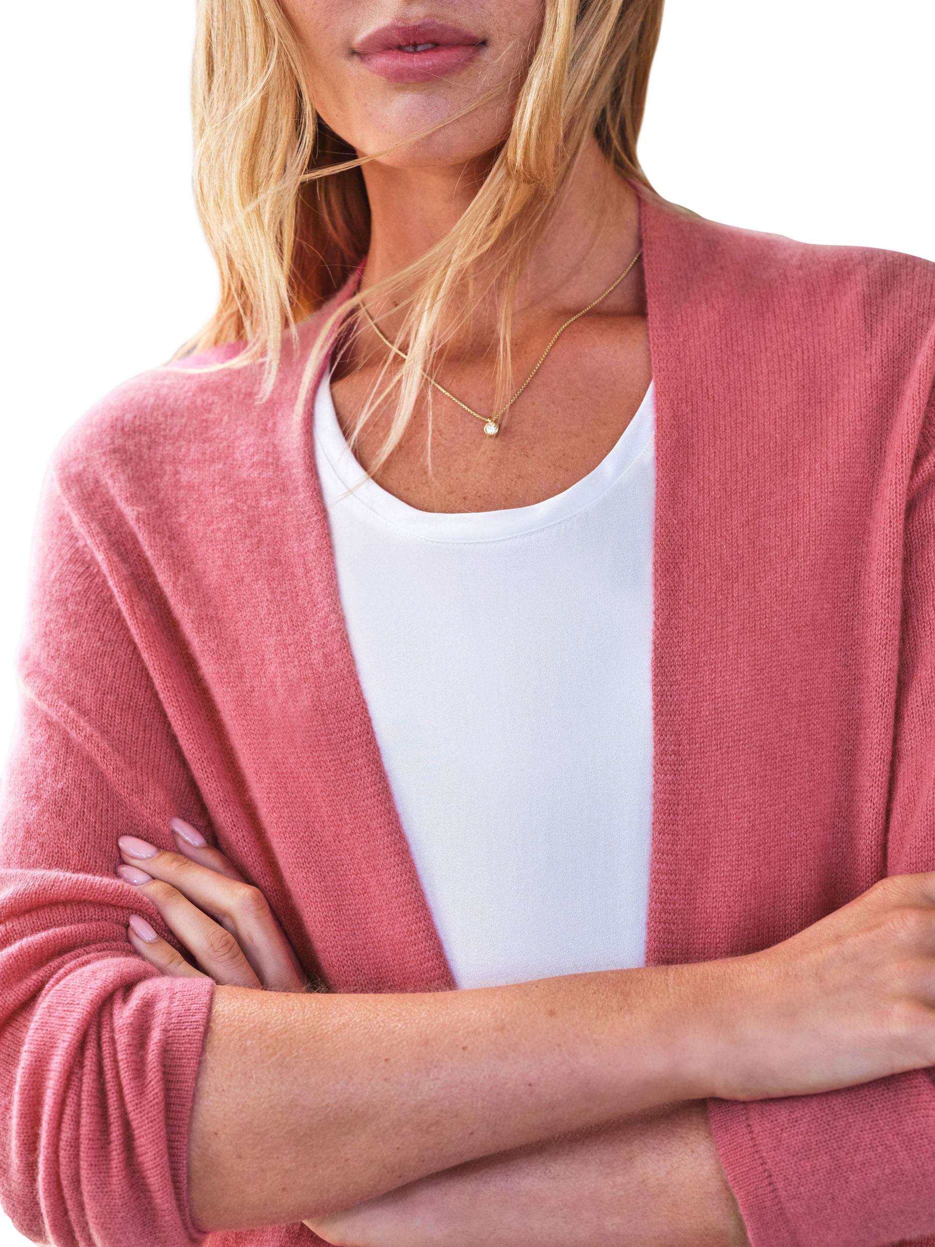 Product image 3 of 3, which shows Pure Collection Gassato Swing Pure Cashmere Cardigan, Tea Rose, S