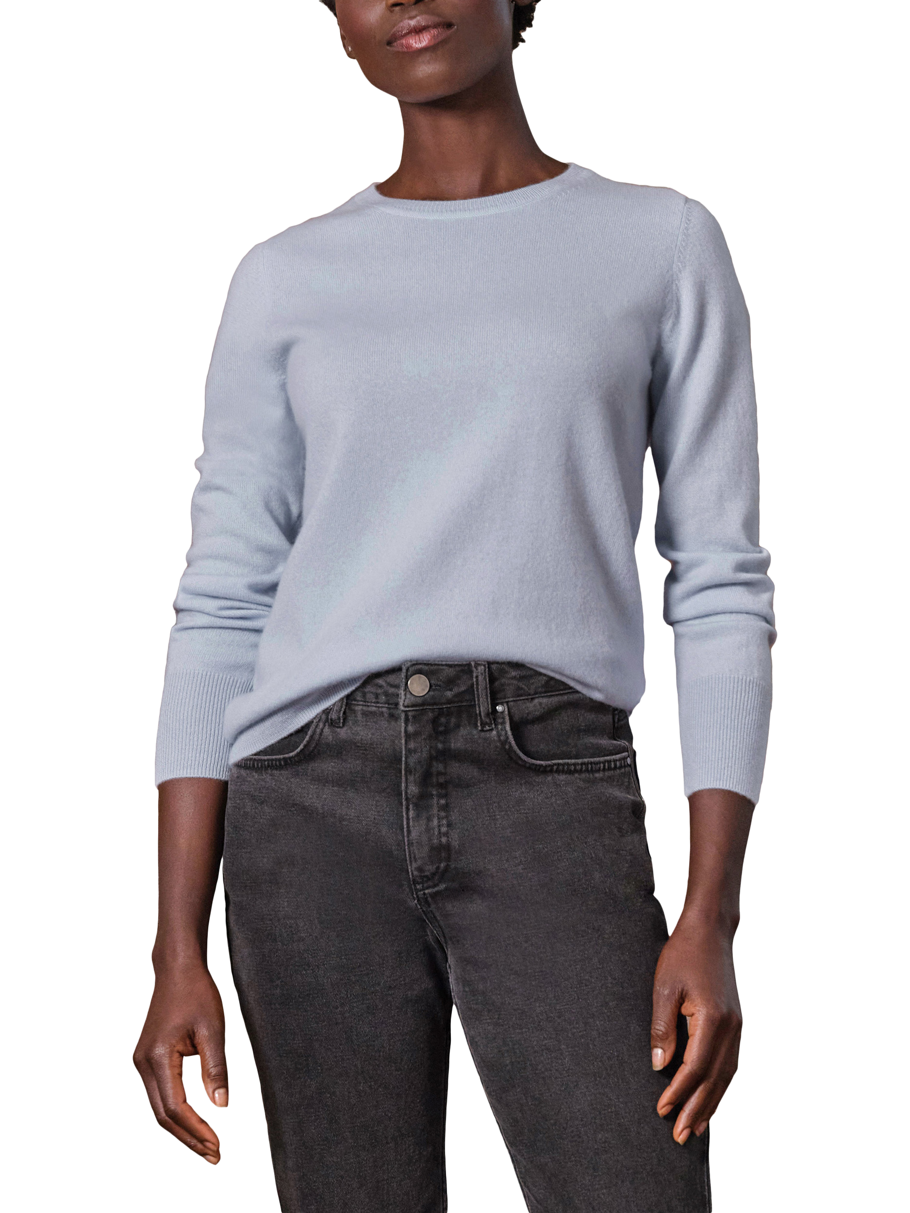 Product image 1 of 3, which shows Pure Collection Crew Neck Pure Cashmere Sweater, Pastel Blue, 8