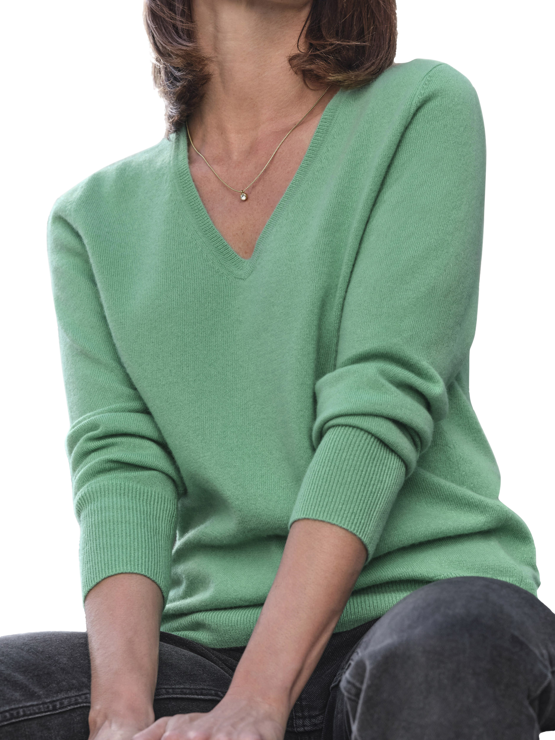 Product image 1 of 3, which shows Pure Collection V-Neck Pure Cashmere Jumper, Green, 8