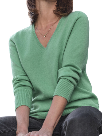 Pure Collection V-Neck Pure Cashmere Jumper, Green