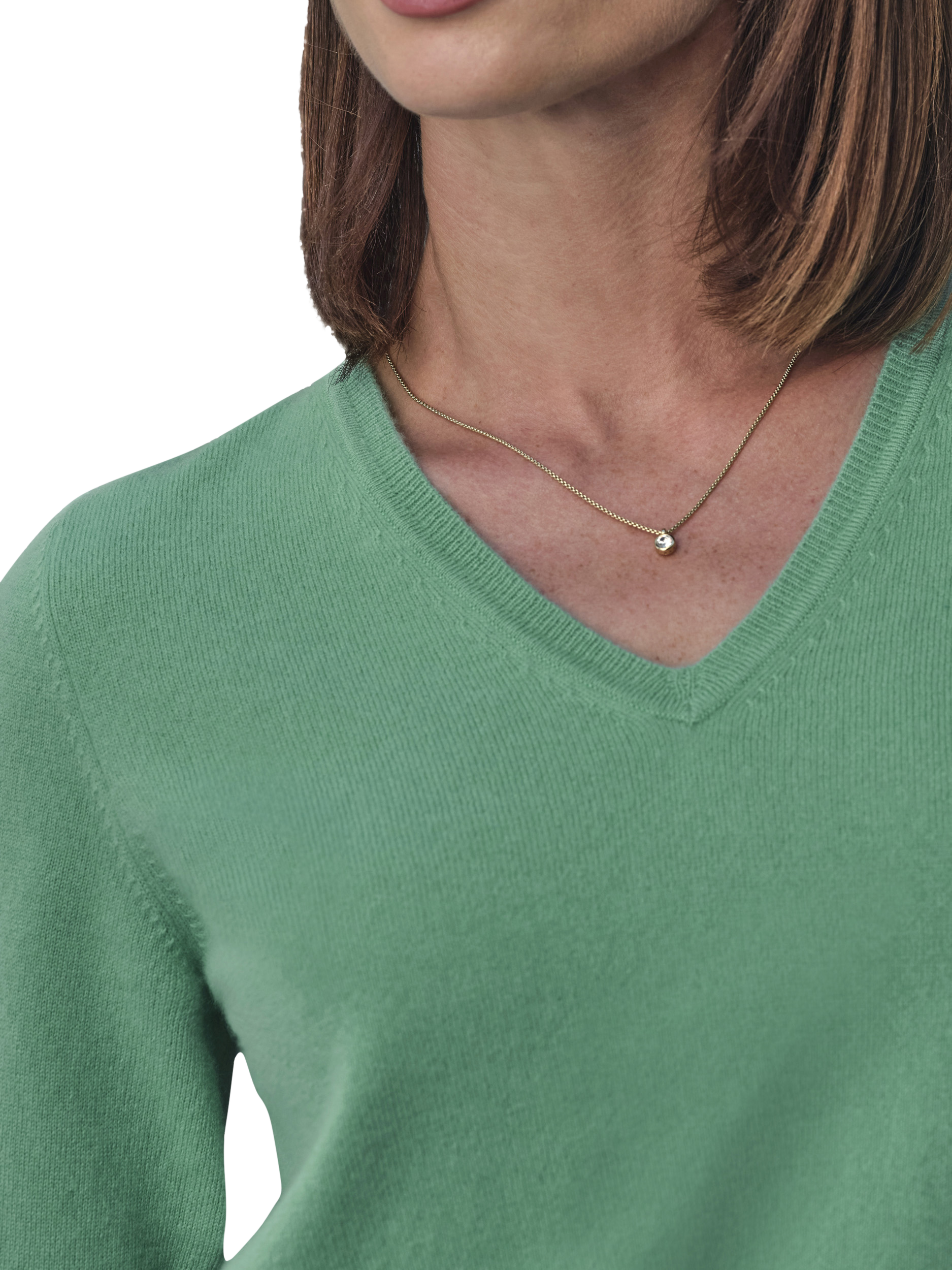 Product image 2 of 3, which shows Pure Collection V-Neck Pure Cashmere Jumper, Green, 8