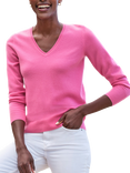 Pure Collection V-Neck Pure Cashmere Jumper, Pink Camellia