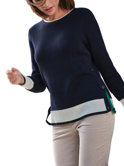 Pure Collection Tipped High Neck Jumper, Navy/White, Navy/White