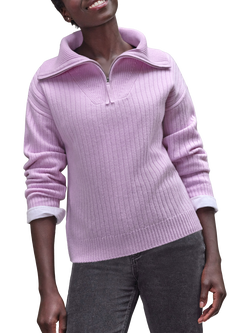 Pure Collection 1/2 Zip Wool Rich Jumper, Lilac, Lilac