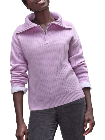 Pure Collection 1/2 Zip Wool Rich Jumper, Lilac, Lilac