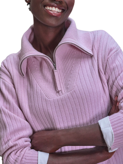 Pure Collection 1/2 Zip Wool Rich Jumper, Lilac - view 2, Lilac