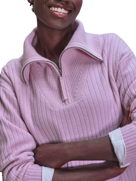 Pure Collection 1/2 Zip Wool Rich Jumper, Lilac - view 2, Lilac
