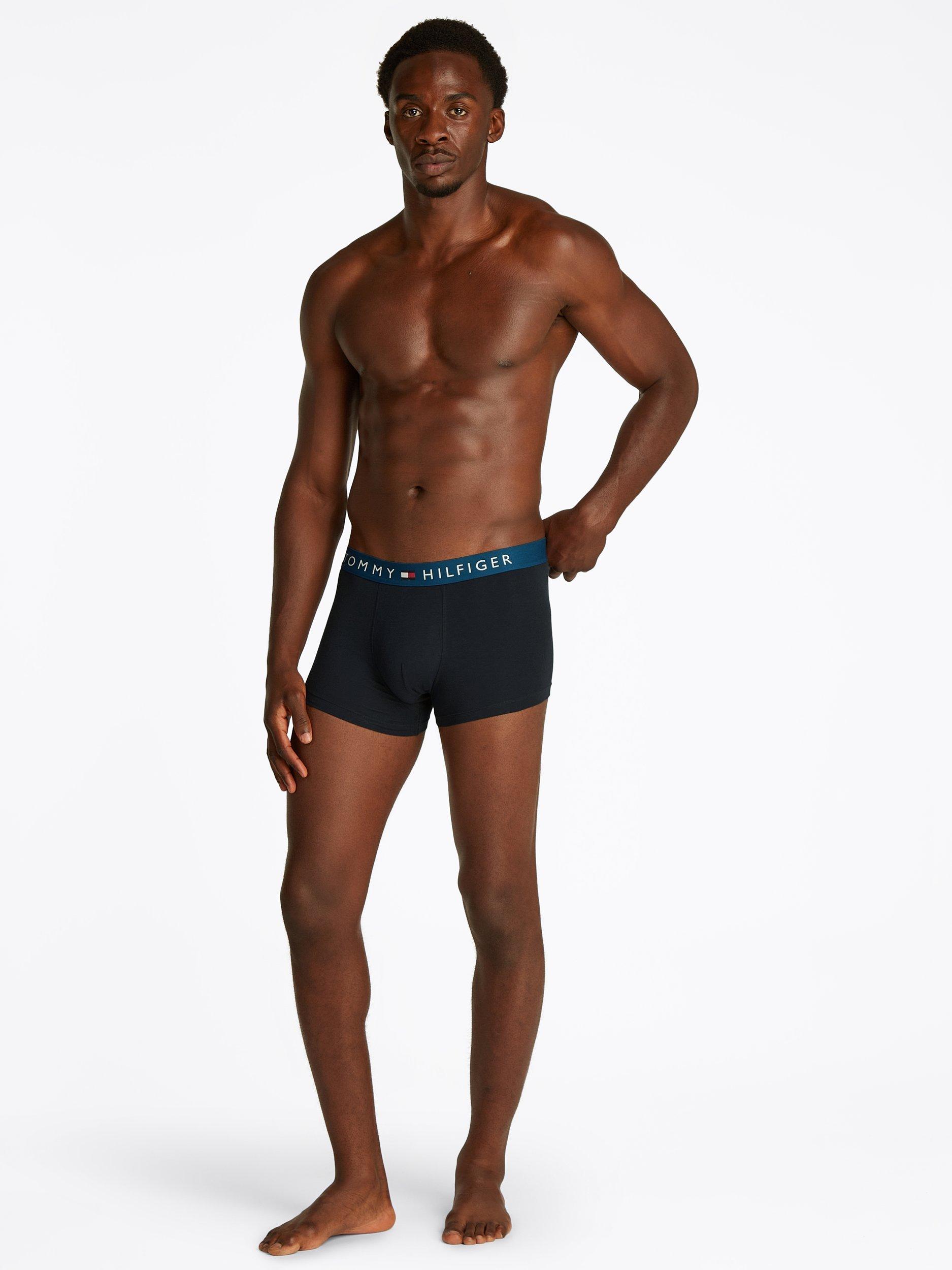 Product image 1 of 6, which shows Tommy Hilfiger Waistband Trunks, Pack of 3, Deep Indigo/Breezy Blue, M