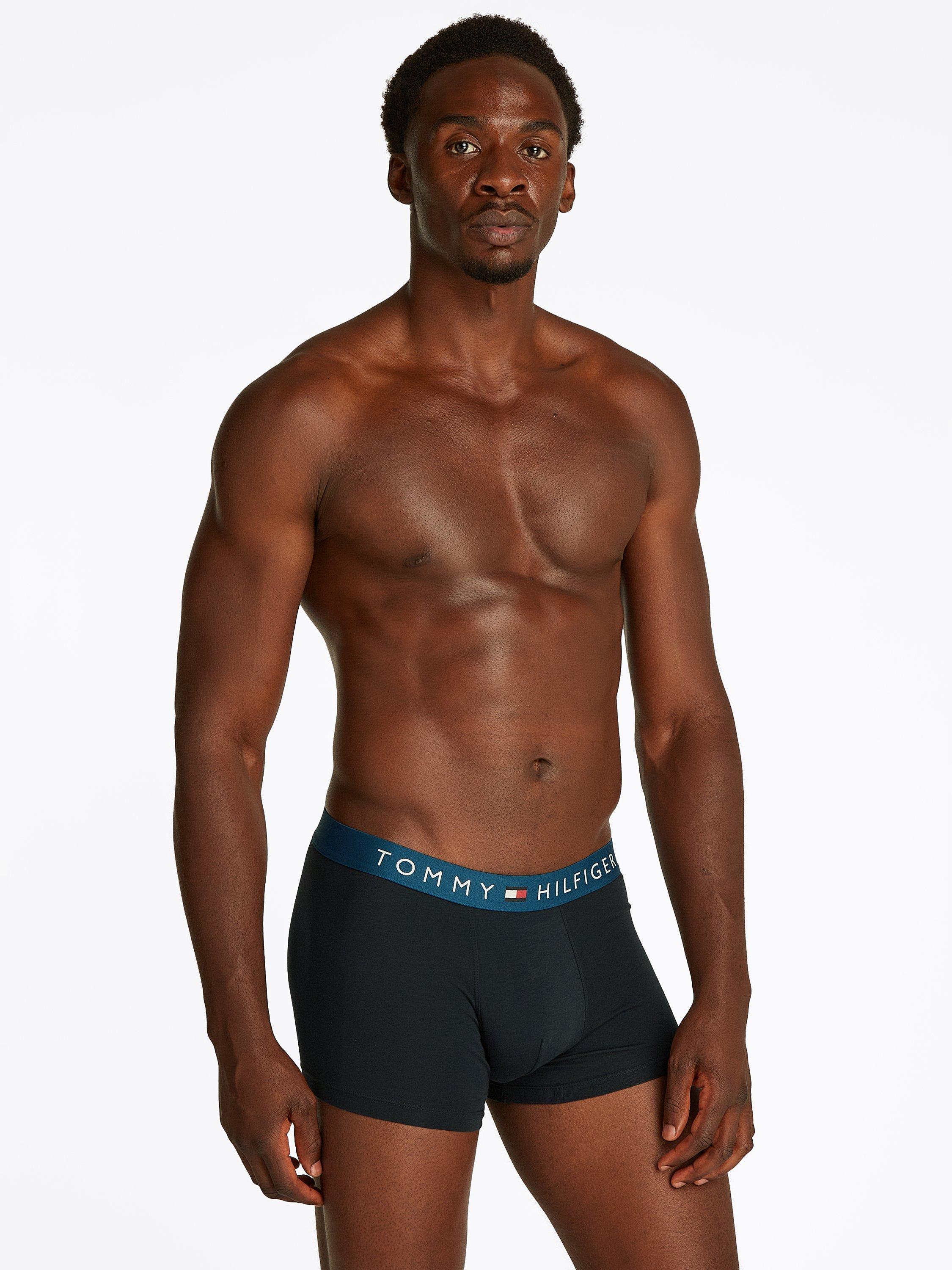 Product image 2 of 6, which shows Tommy Hilfiger Waistband Trunks, Pack of 3, Deep Indigo/Breezy Blue, M