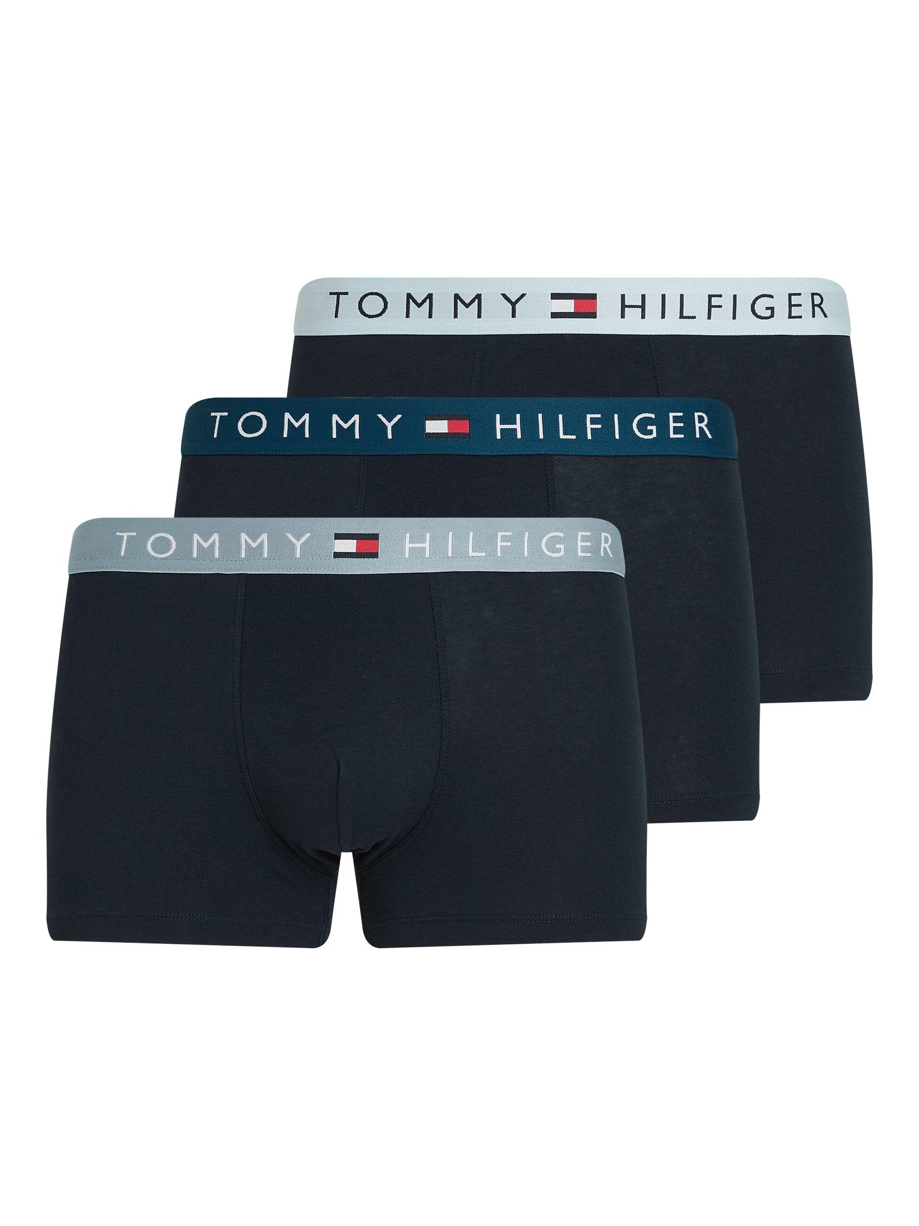 Product image 6 of 6, which shows Tommy Hilfiger Waistband Trunks, Pack of 3, Deep Indigo/Breezy Blue, M