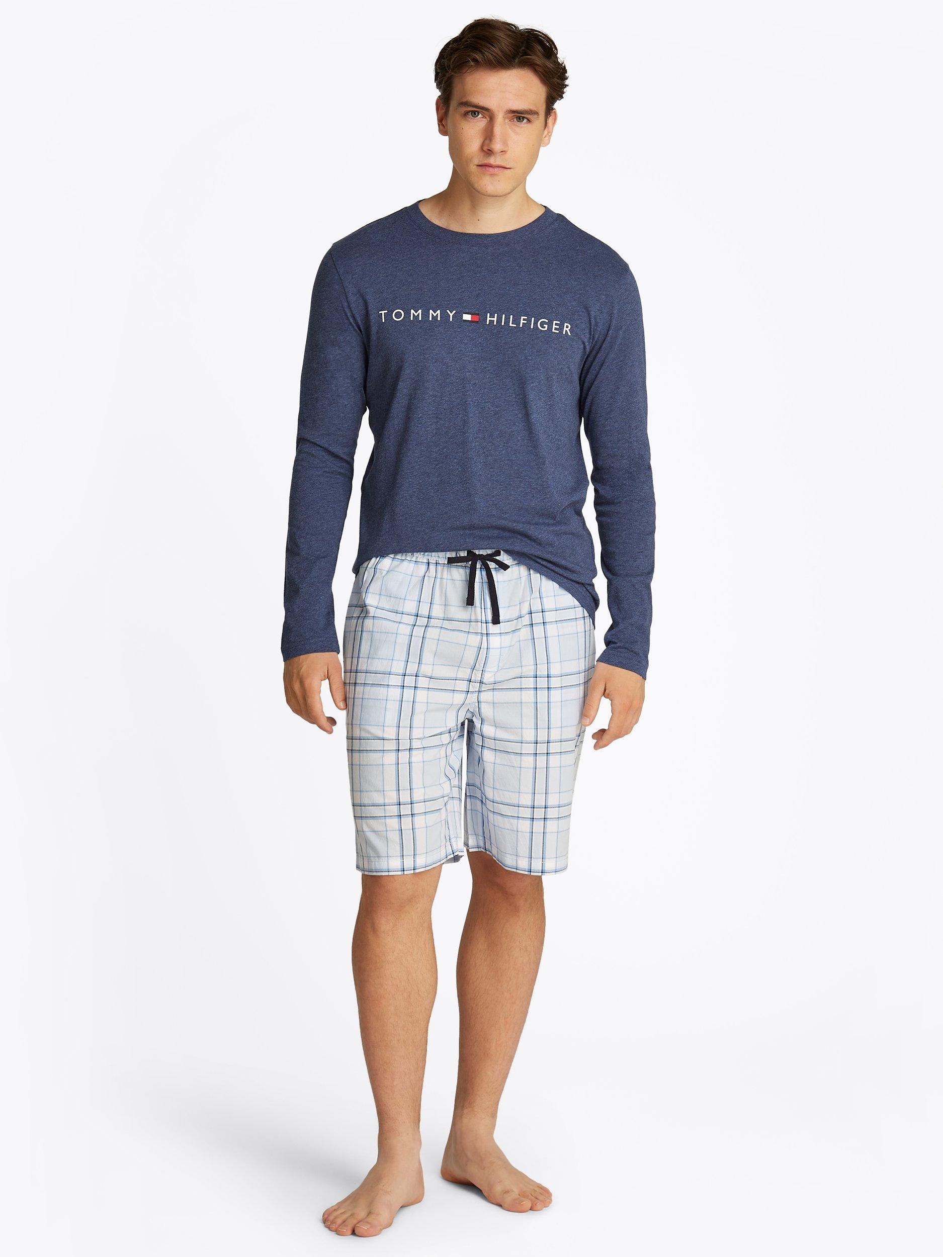 Product image 2 of 5, which shows Tommy Hilfiger Cotton Logo Long Sleeve Pyjama Top, Blue, S