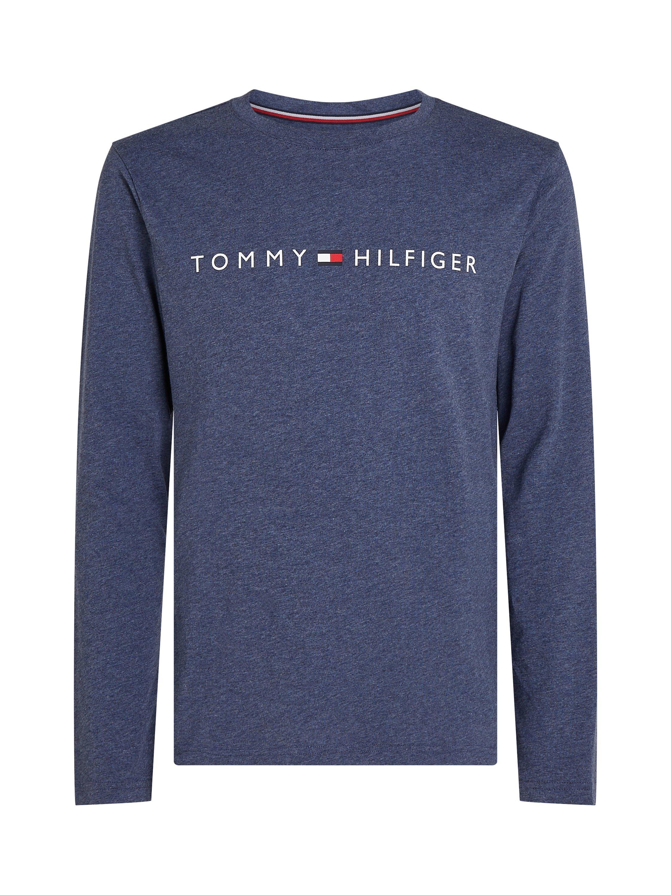 Product image 5 of 5, which shows Tommy Hilfiger Cotton Logo Long Sleeve Pyjama Top, Blue, S
