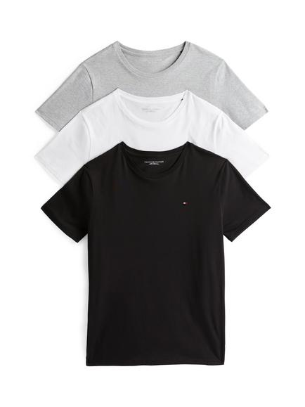 Tommy Hilfiger Cotton Short Sleeve T-Shirt, Pack of 3, White/Black/Grey Heather, White/Black/Grey Heather