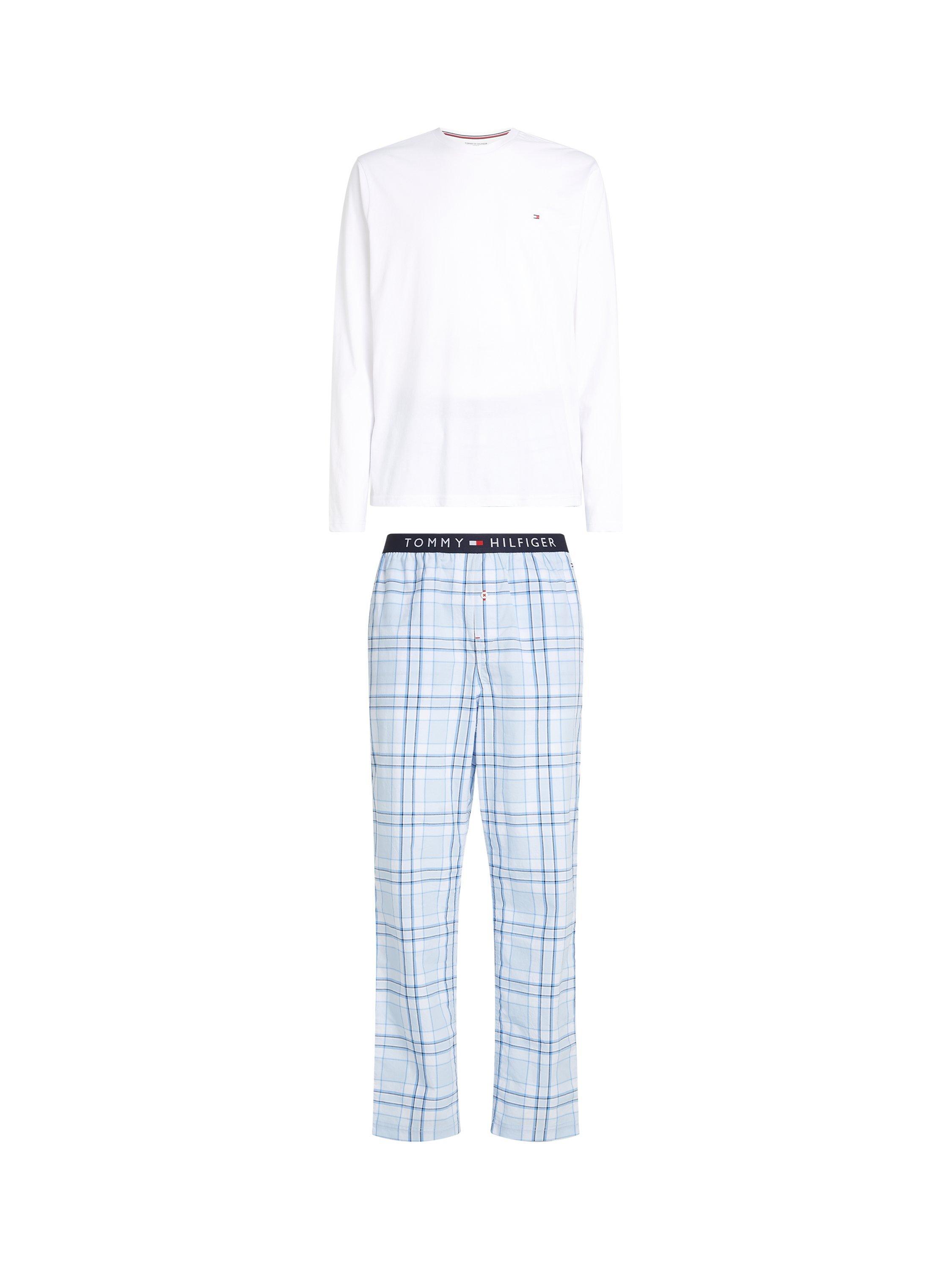 Product image 5 of 7, which shows Tommy Hilfiger Cotton Long Sleeve Pyjama Set, White/Blue, XL