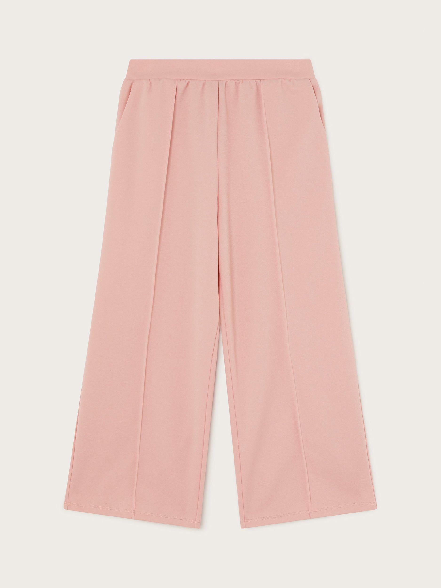 Product image 1 of 3, which shows Monsoon Kids' Ponte Pinktuck Wide Leg Trousers, Pink, 3 years