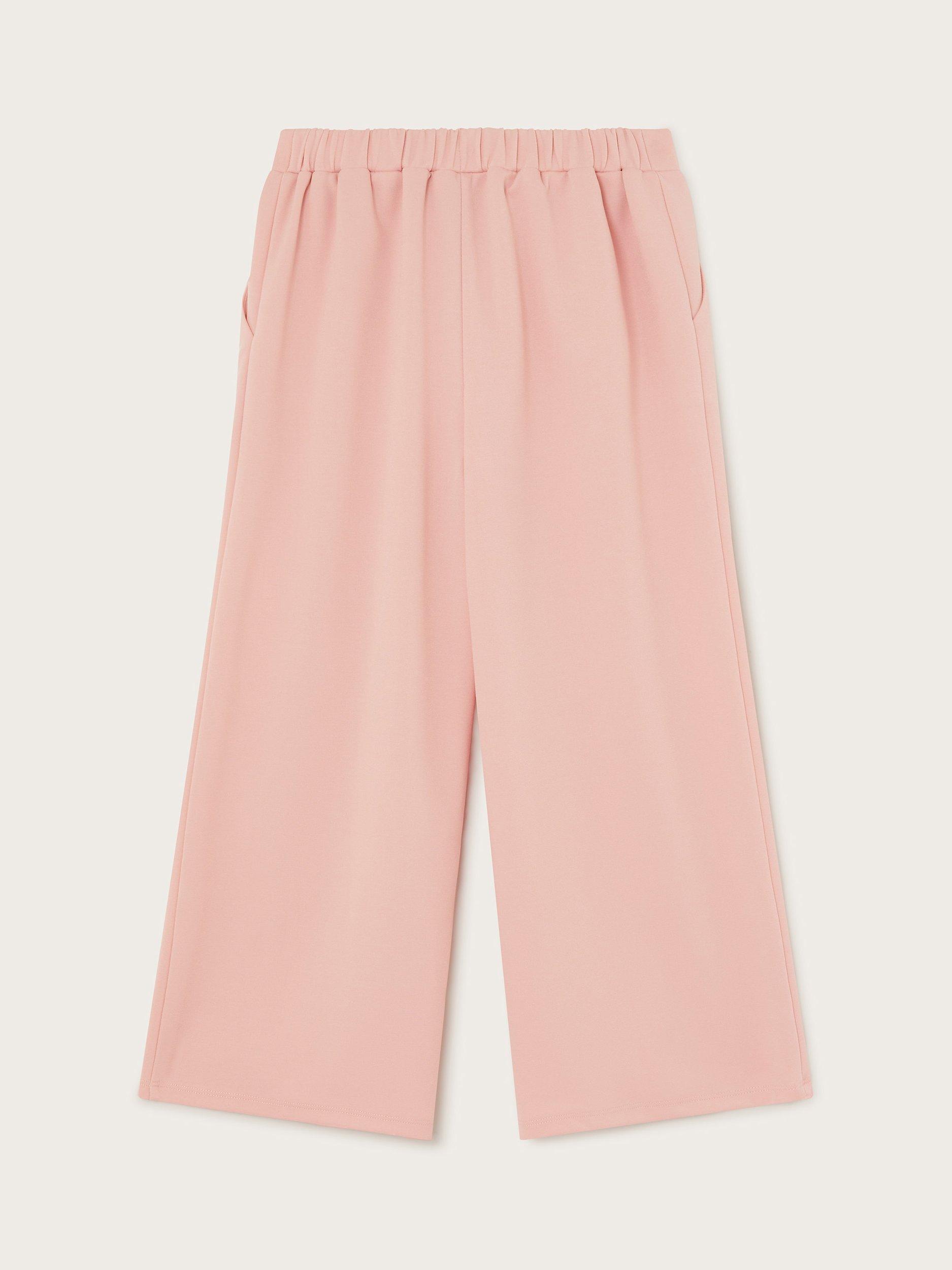 Product image 2 of 3, which shows Monsoon Kids' Ponte Pinktuck Wide Leg Trousers, Pink, 3 years