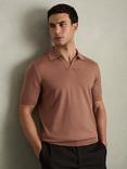Reiss Duchie Merino Wool Open-Collar Polo Shirt, Dusty Blush Pink
