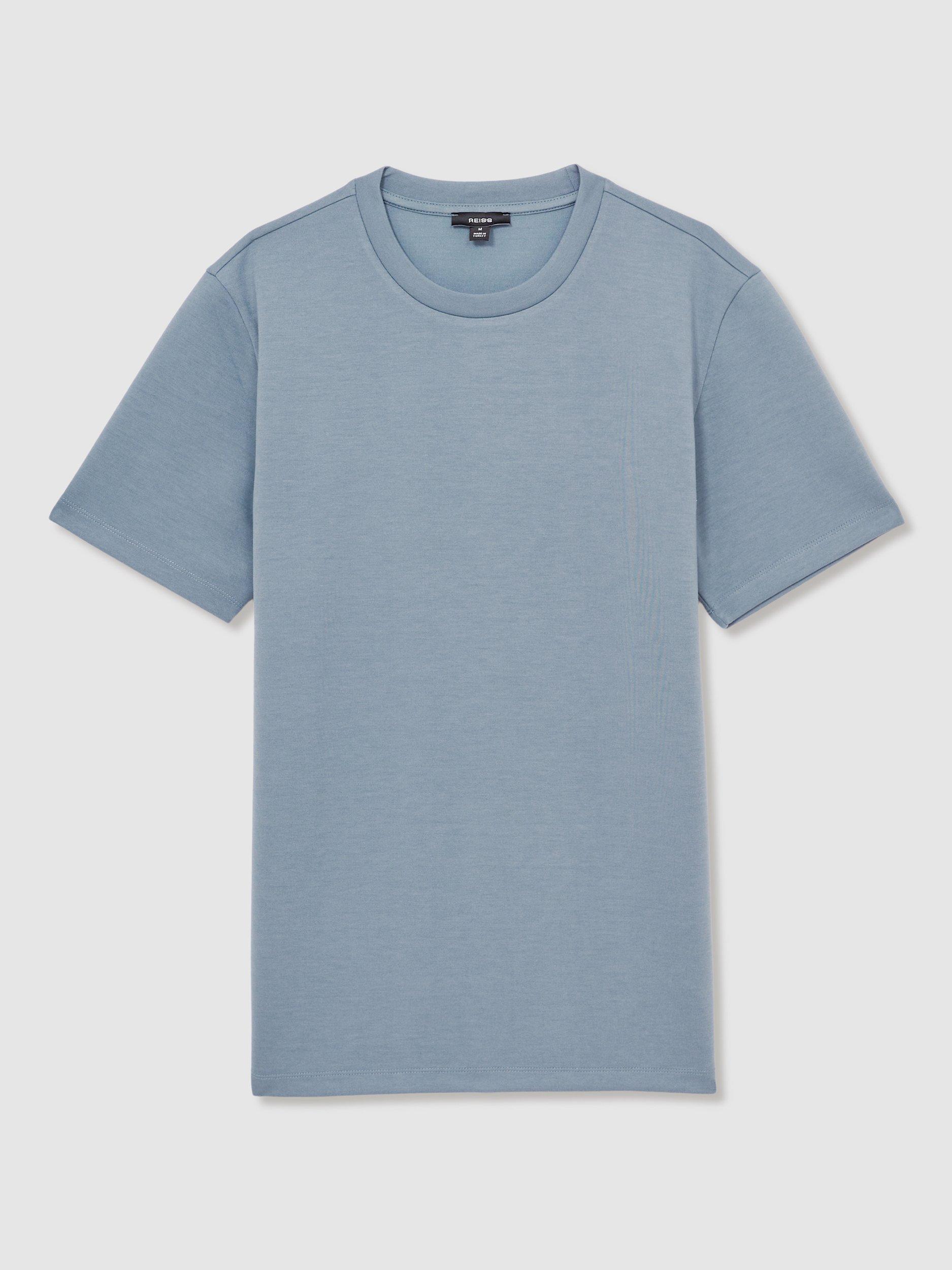 Product image 2 of 5, which shows Reiss Bradley Short Sleeve Interlock Crew T-Shirt, Airforce Blue, XS