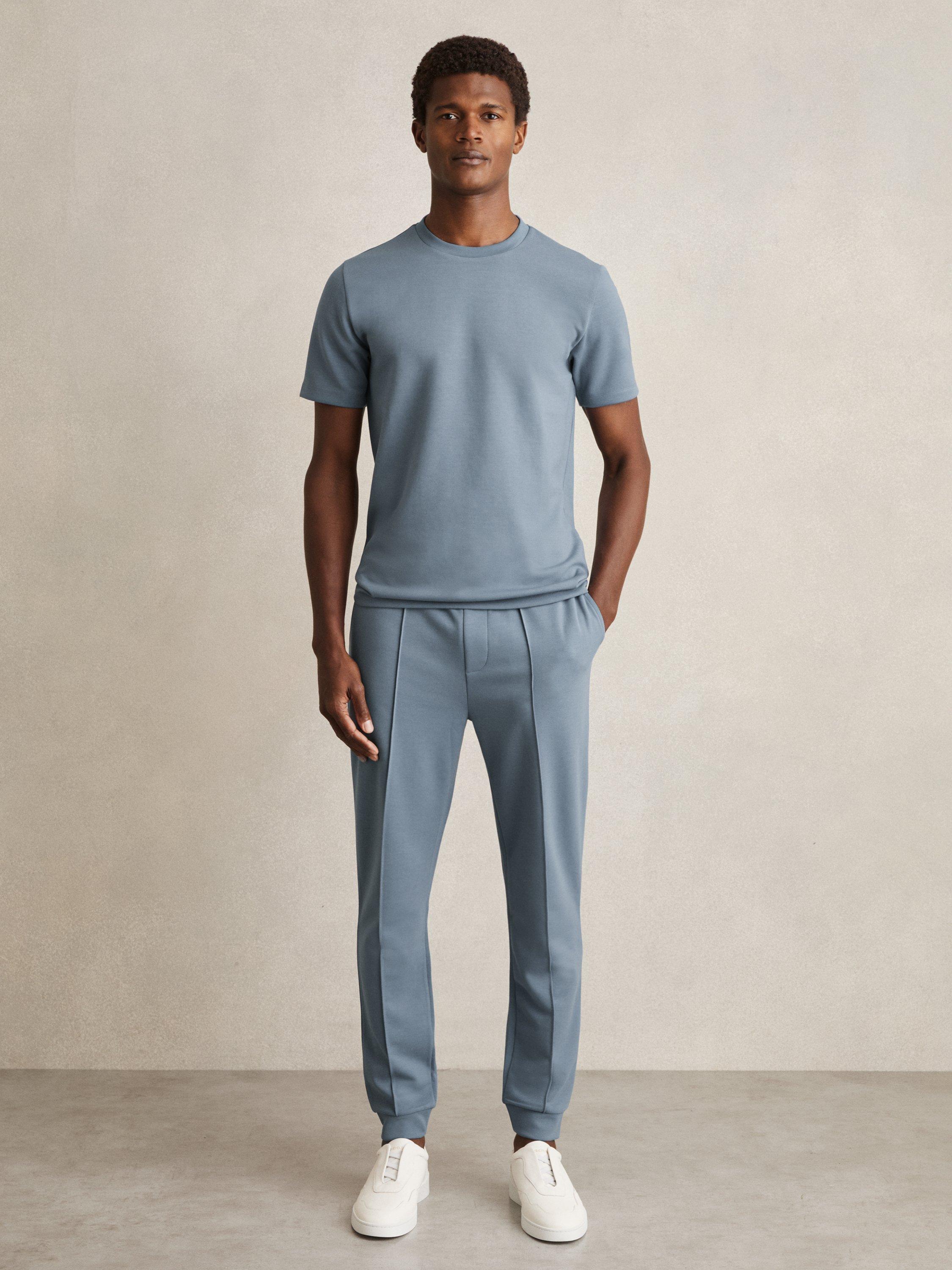 Product image 4 of 5, which shows Reiss Bradley Short Sleeve Interlock Crew T-Shirt, Airforce Blue, XS