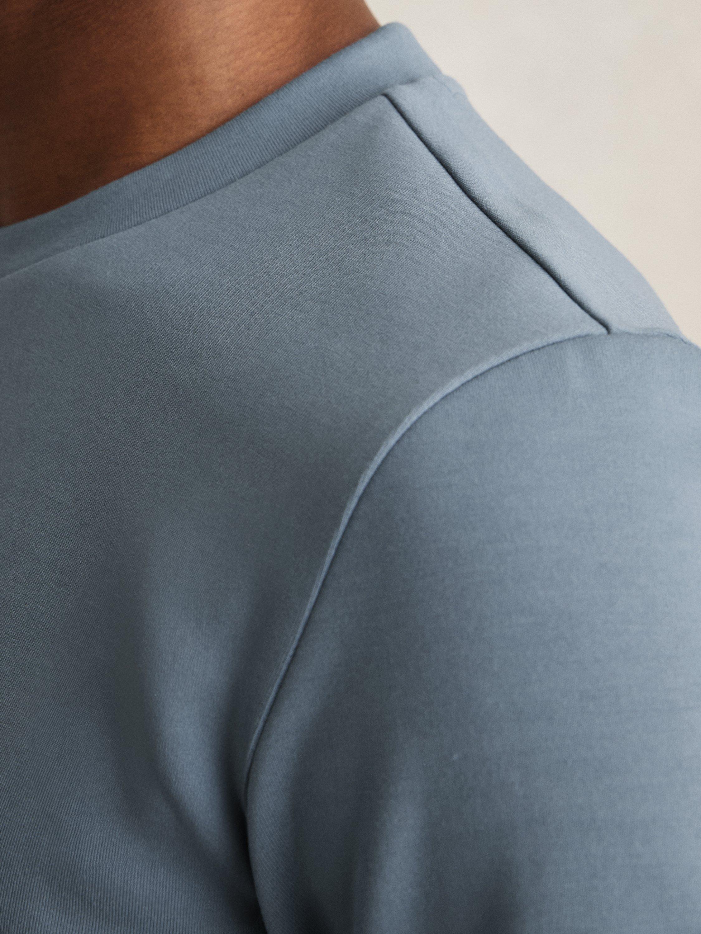 Product image 5 of 5, which shows Reiss Bradley Short Sleeve Interlock Crew T-Shirt, Airforce Blue, XS