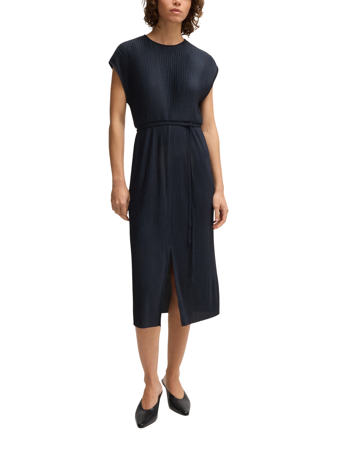 BOSS Emaura Ribbed Jersey Dress, Dark Blue