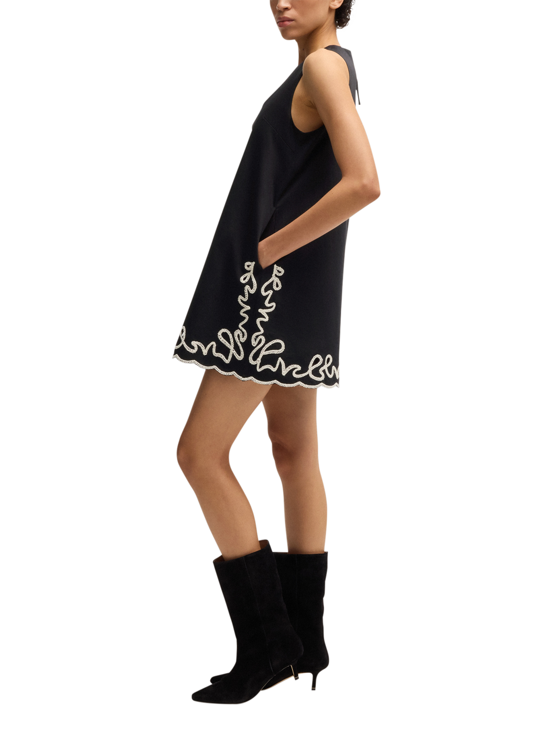 Product image 1 of 6, which shows BOSS Dembrolai Embroidered Mini Dress, Black, 8