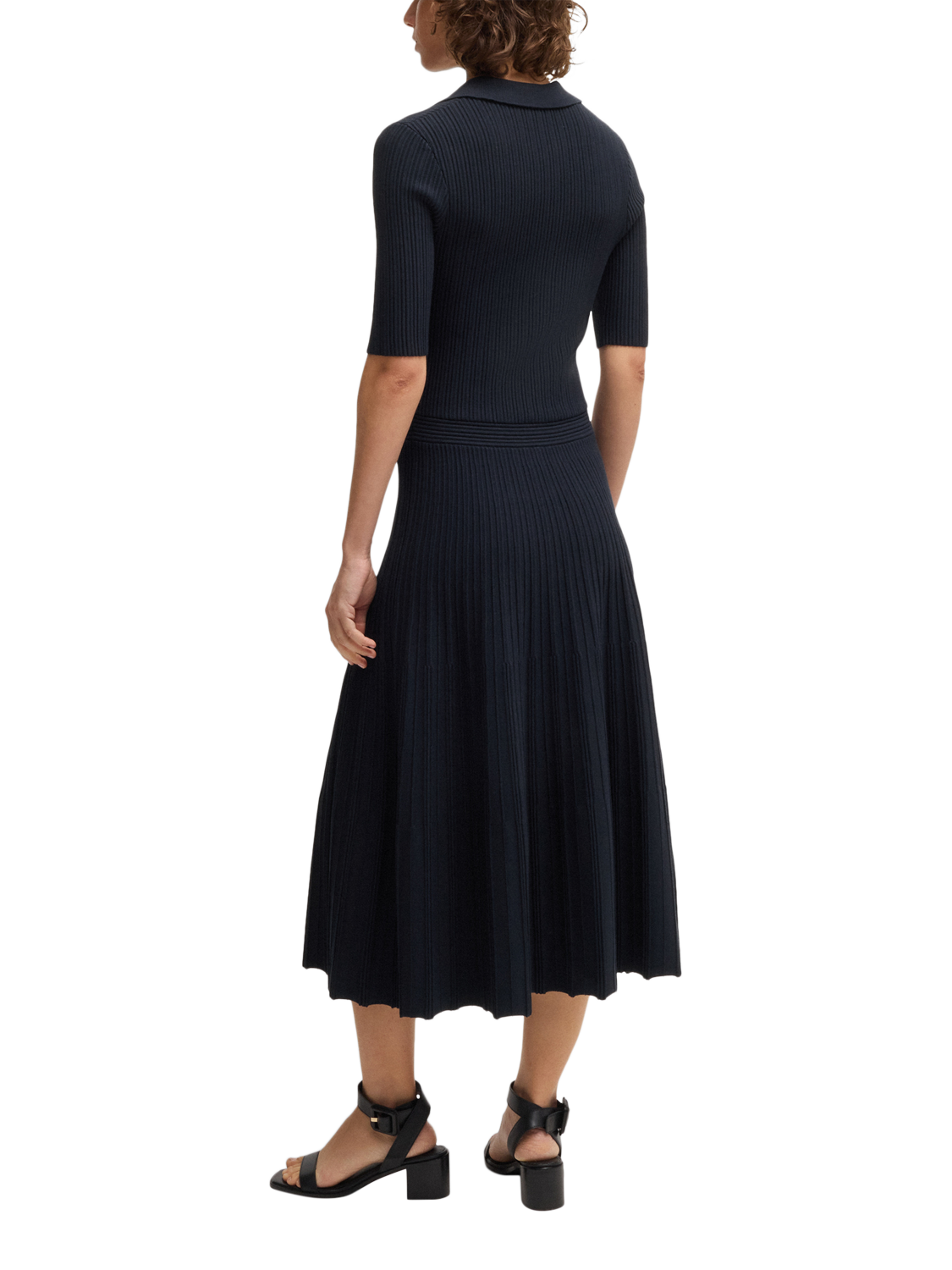Product image 2 of 6, which shows BOSS Fracie Ribbed Jersey Dress, Dark Blue, S