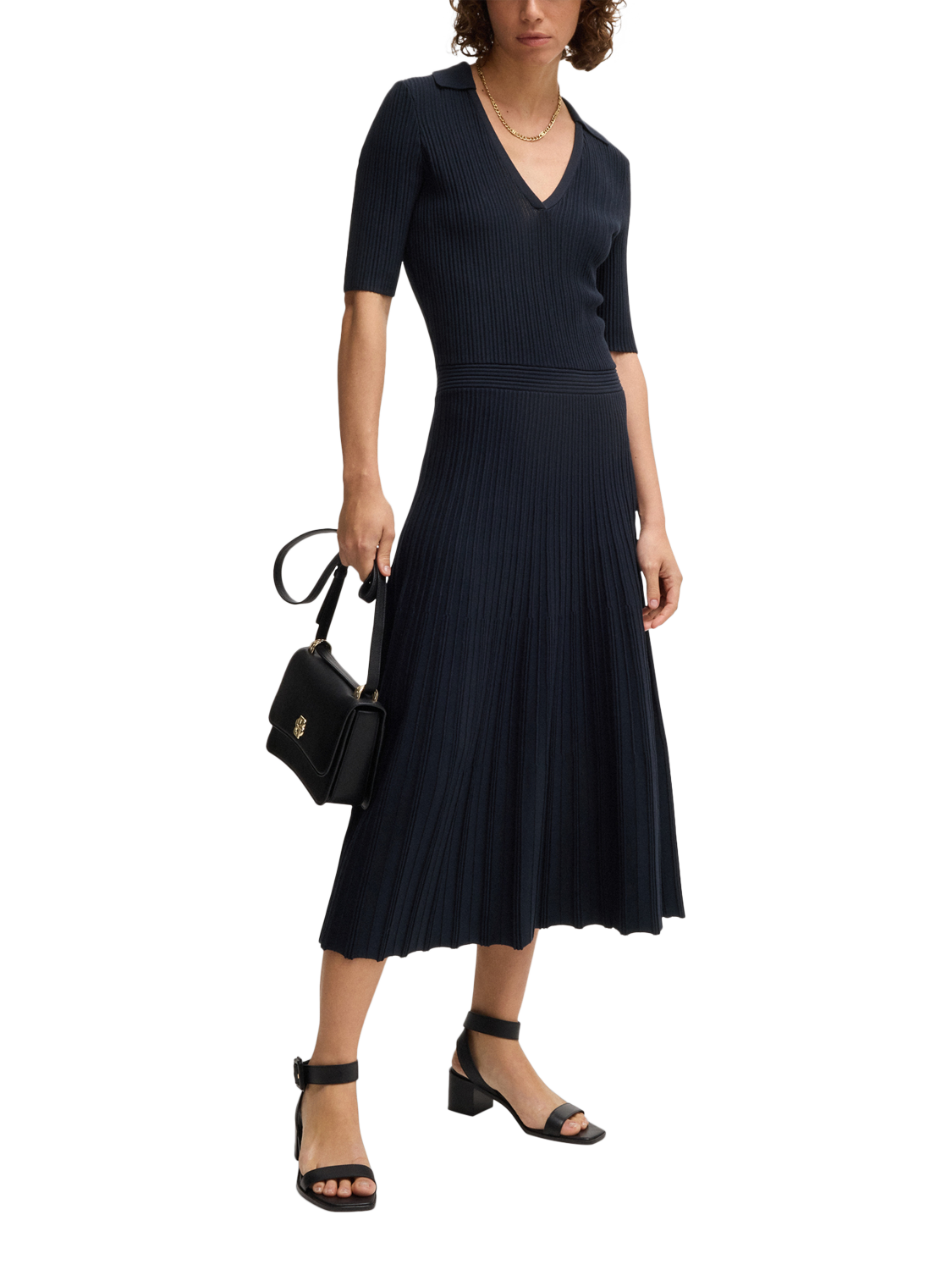 Product image 3 of 6, which shows BOSS Fracie Ribbed Jersey Dress, Dark Blue, S
