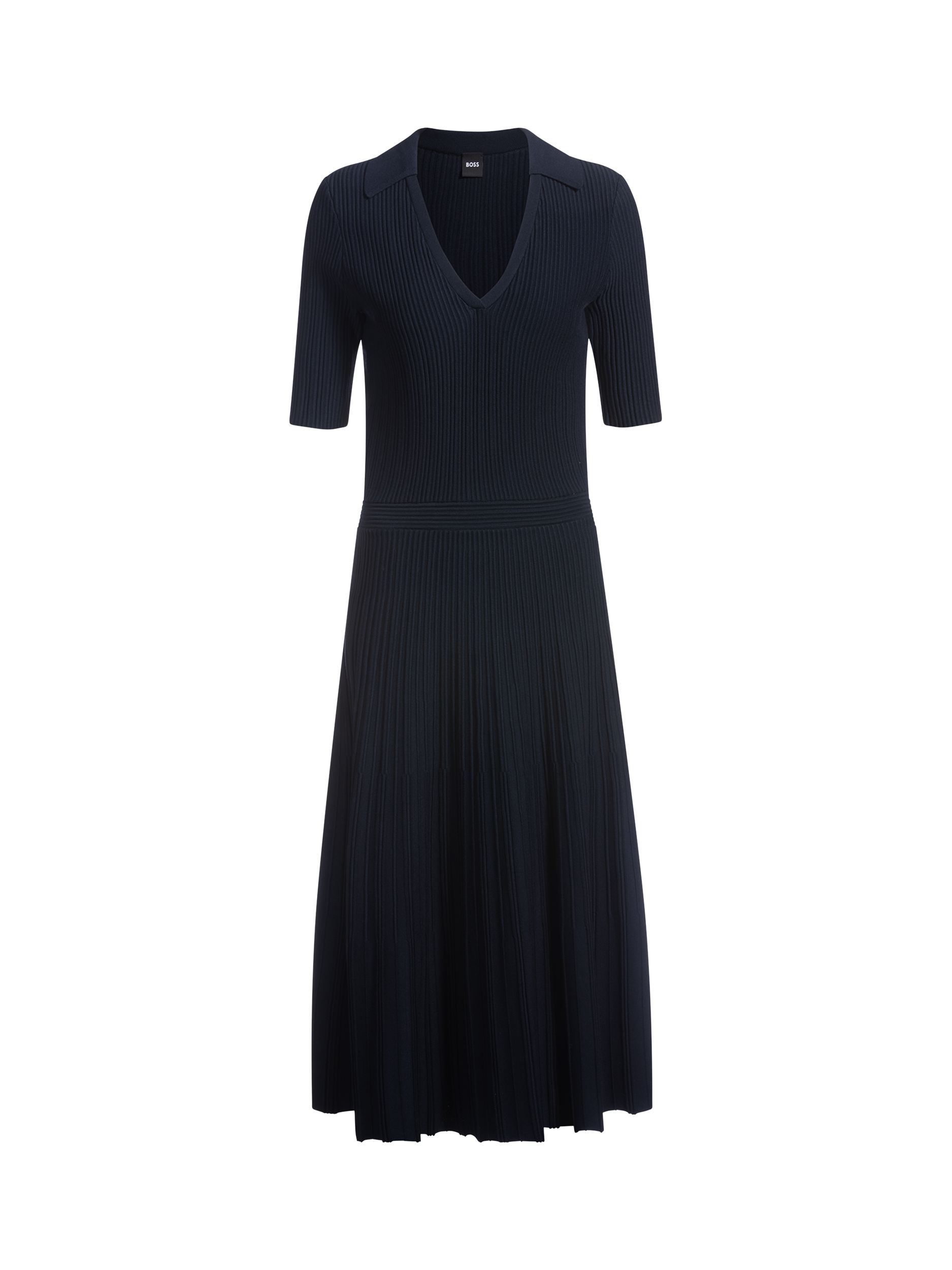 Product image 4 of 6, which shows BOSS Fracie Ribbed Jersey Dress, Dark Blue, S
