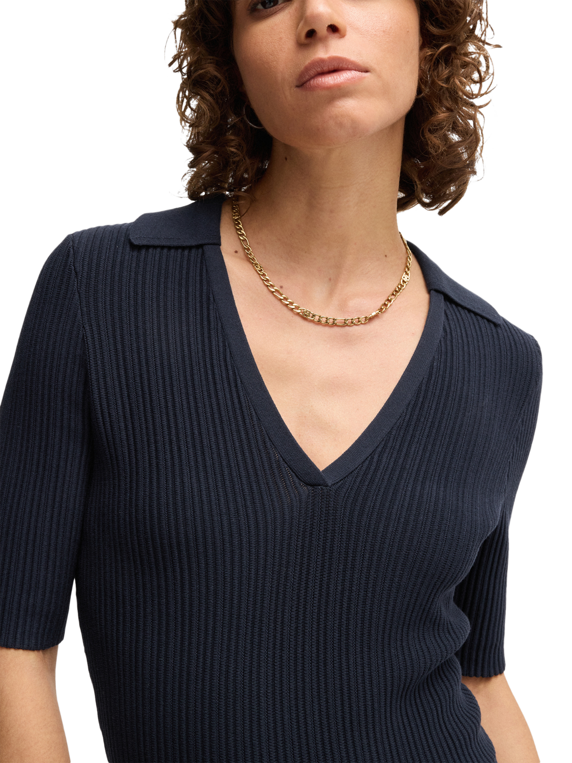 Product image 5 of 6, which shows BOSS Fracie Ribbed Jersey Dress, Dark Blue, S