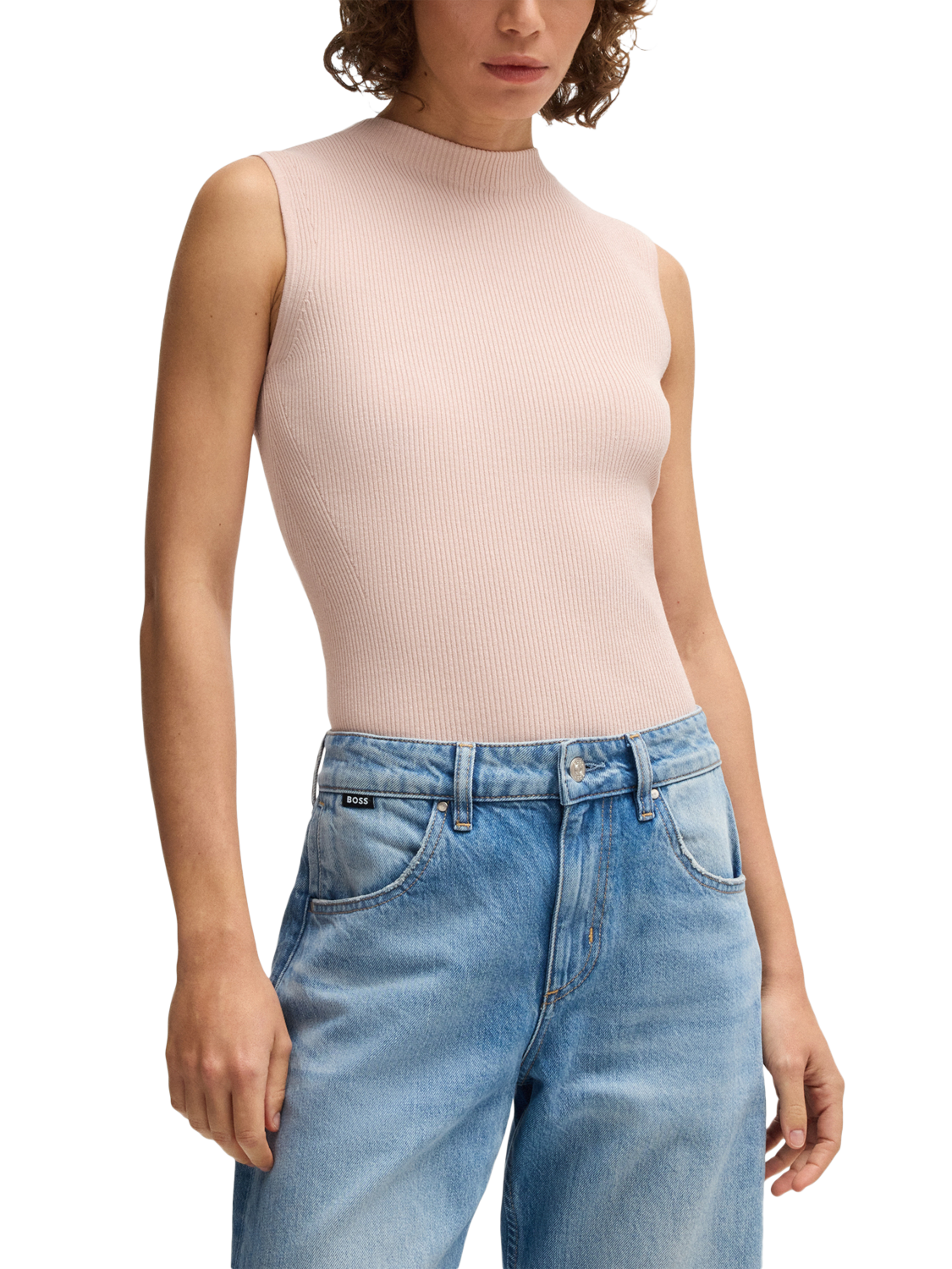 Product image 1 of 5, which shows BOSS Feskies Ribbed Sleeveless Top, Pink, L