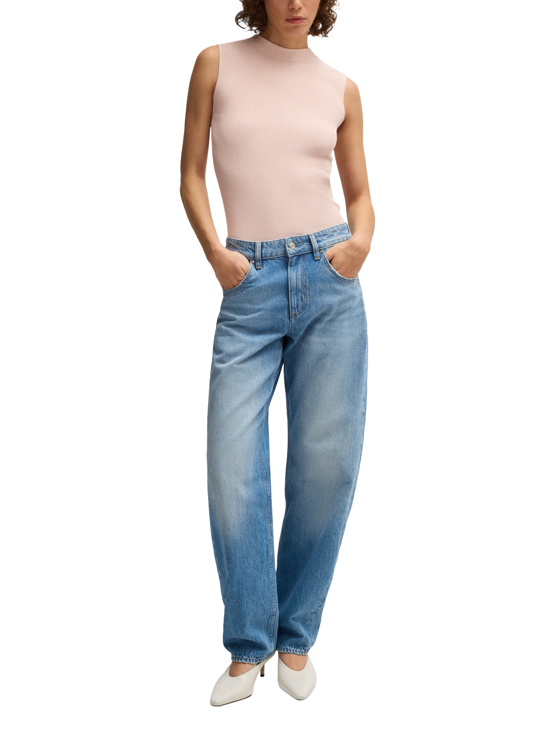 Product image 3 of 5, which shows BOSS Feskies Ribbed Sleeveless Top, Pink, L