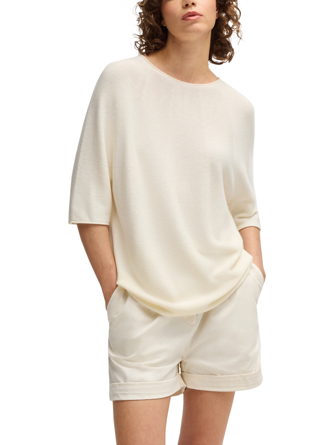 Product image 1 of 5, which shows BOSS Flambers Ribbed Knit Top, White, L