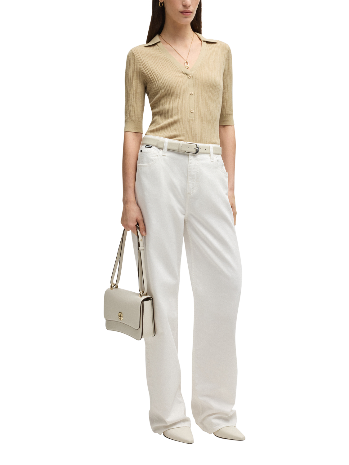 Product image 3 of 5, which shows BOSS Fabyni Pure Wool Polo Shirt, Beige, L