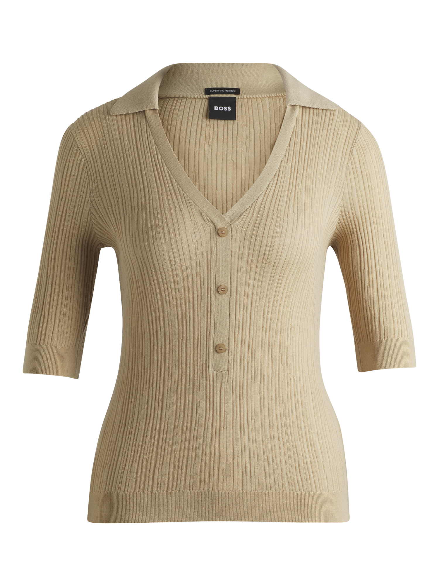 Product image 4 of 5, which shows BOSS Fabyni Pure Wool Polo Shirt, Beige, L
