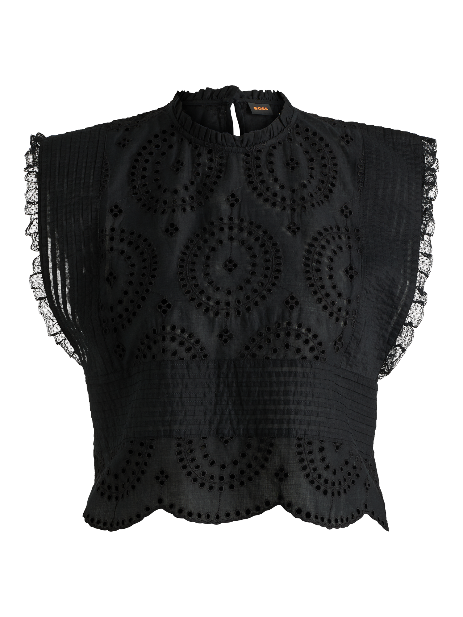 Product image 4 of 6, which shows BOSS Brady Broderie Anglaise Crop Top, Black, 8