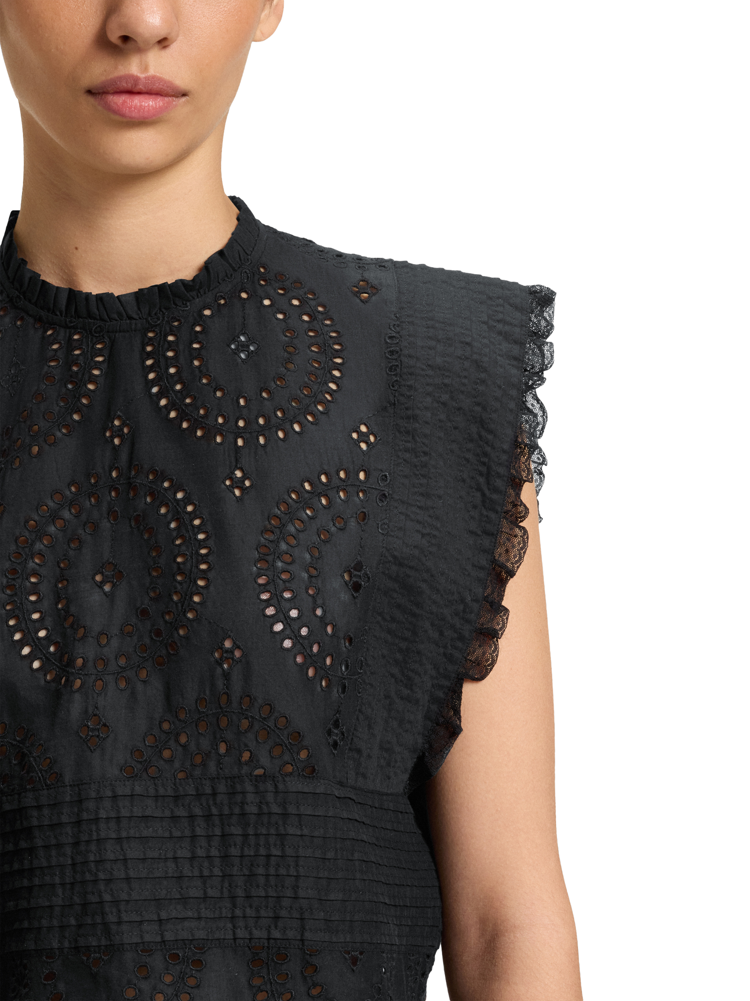 Product image 5 of 6, which shows BOSS Brady Broderie Anglaise Crop Top, Black, 8
