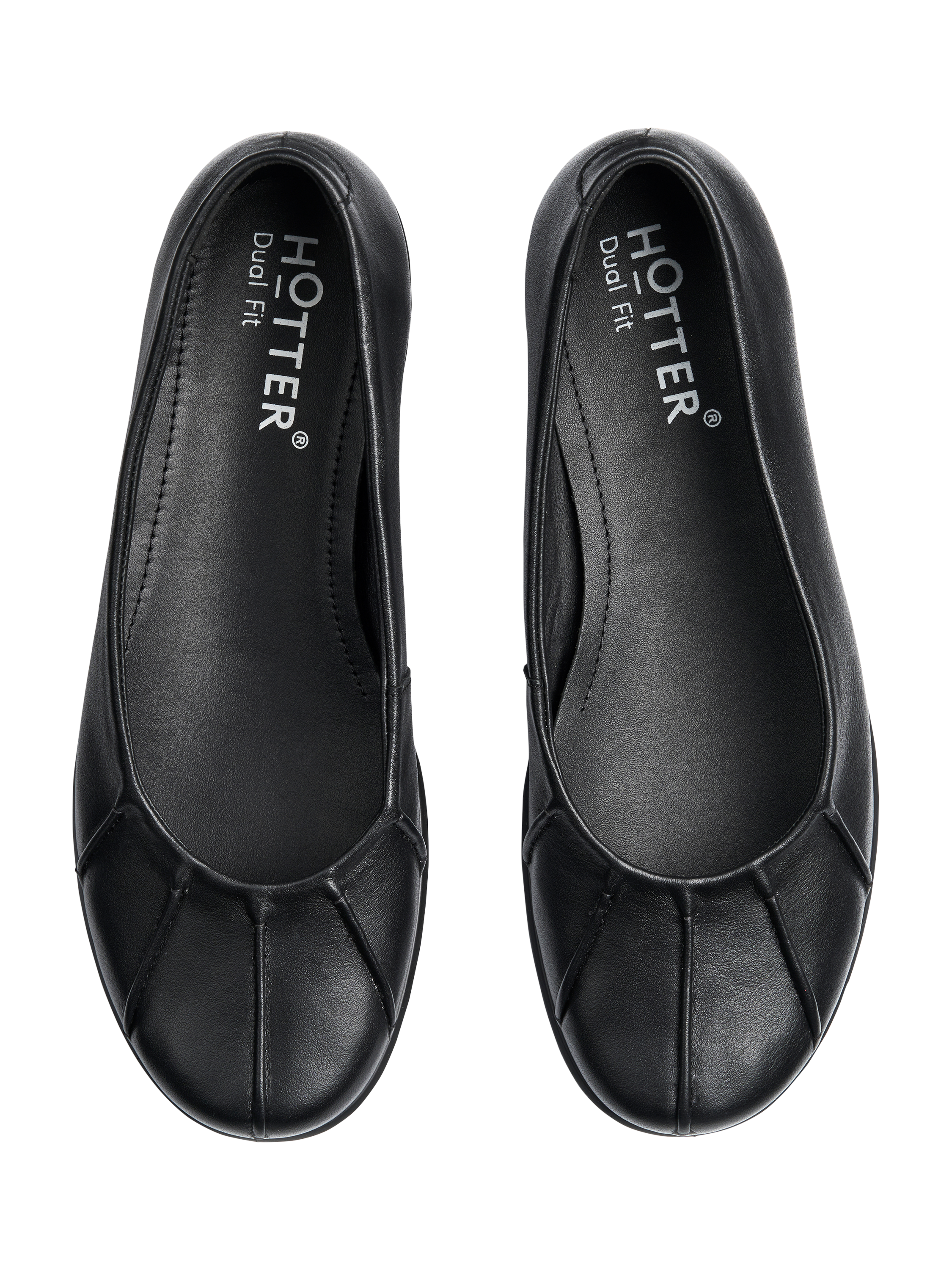 Product image 3 of 4, which shows Hotter Rhea Wide Fit Leather Ballerina Pumps, Black, 3W