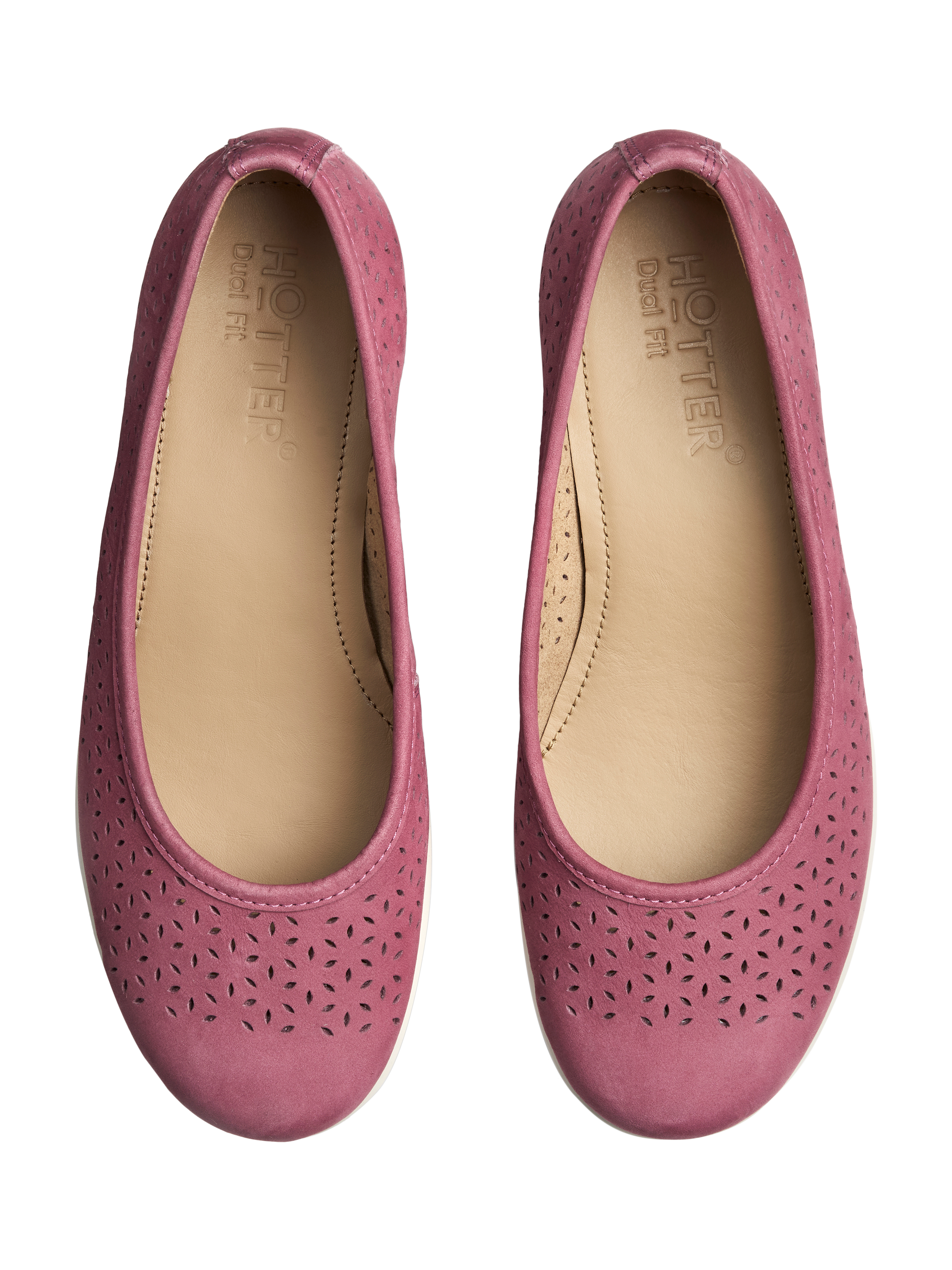 Product image 3 of 4, which shows Hotter Livvy II Nubuck Leather Ballerina Pumps, Dark Rose, 3