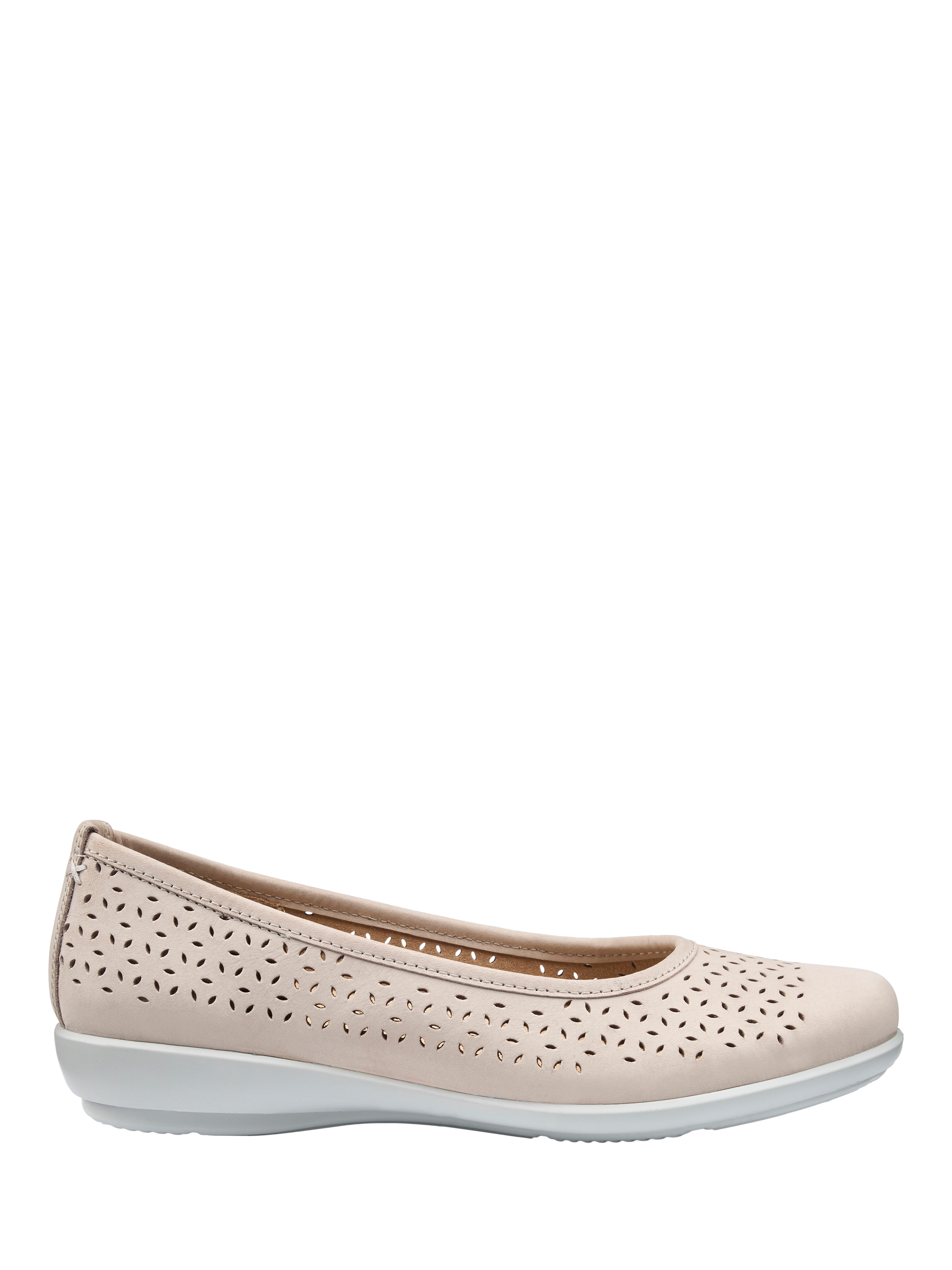 Product image 1 of 4, which shows Hotter Livvy II Nubuck Leather Ballerina Pumps, Pale Grey, 3