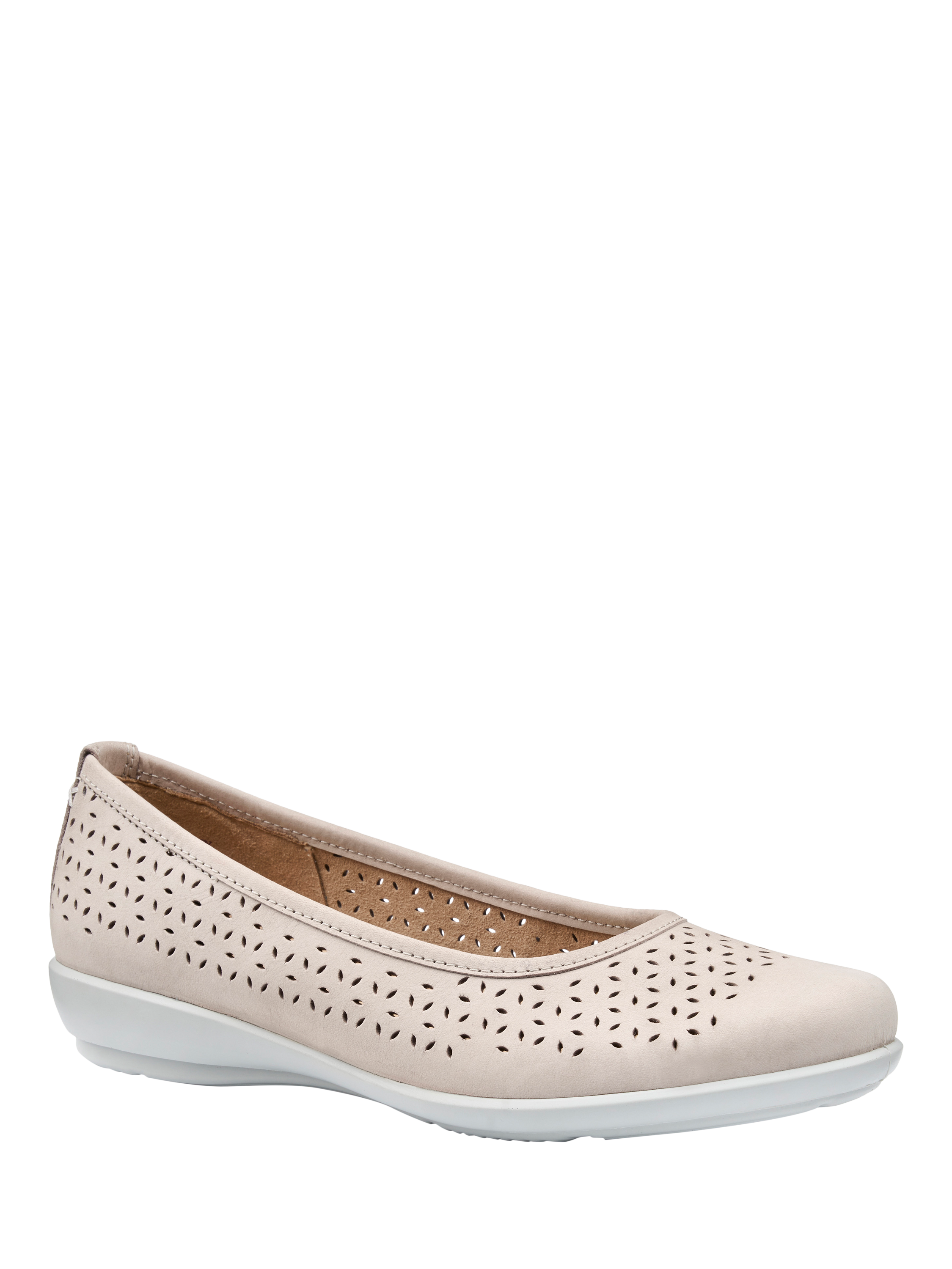 Product image 2 of 4, which shows Hotter Livvy II Nubuck Leather Ballerina Pumps, Pale Grey, 3