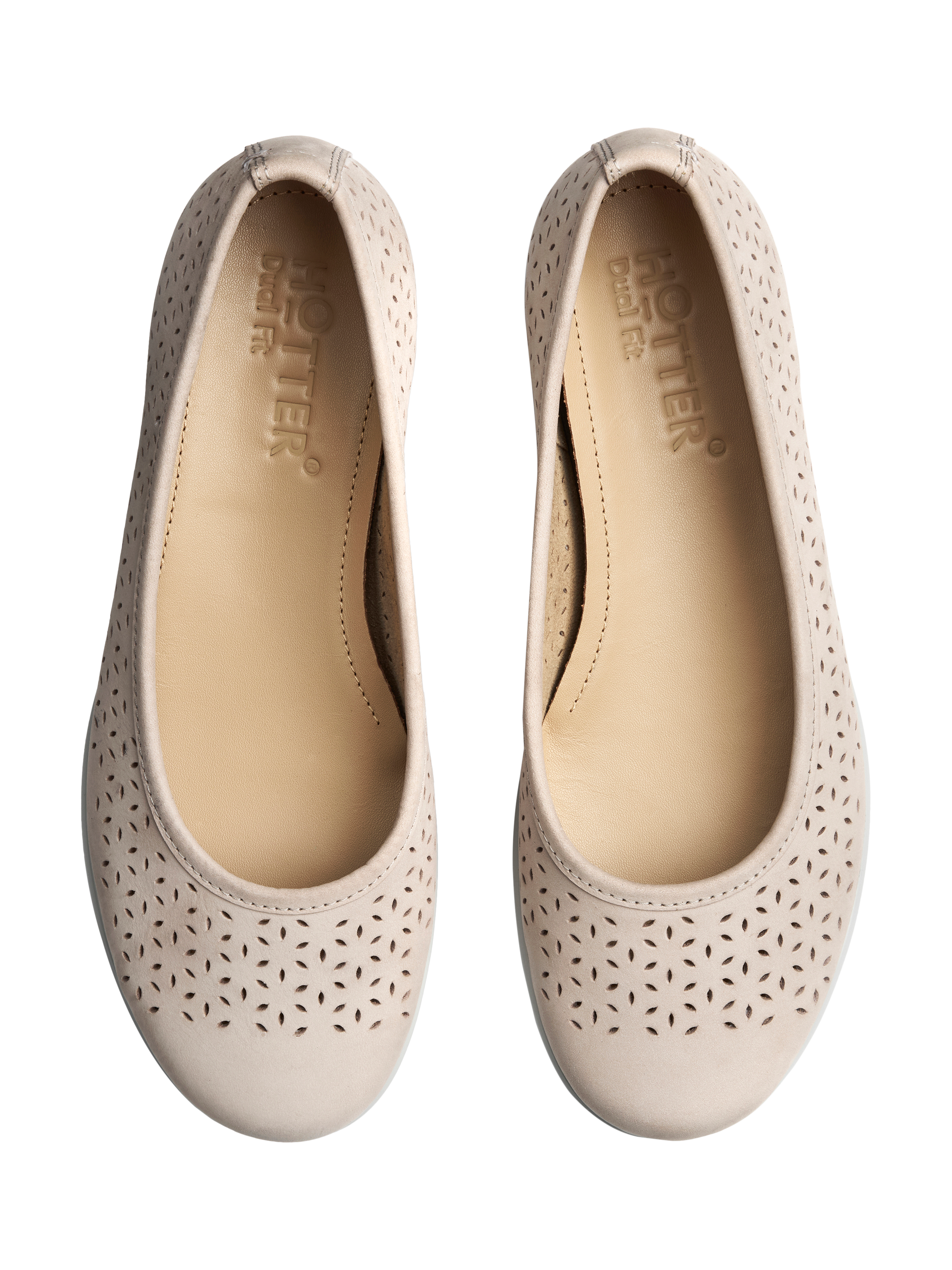 Product image 3 of 4, which shows Hotter Livvy II Nubuck Leather Ballerina Pumps, Pale Grey, 3