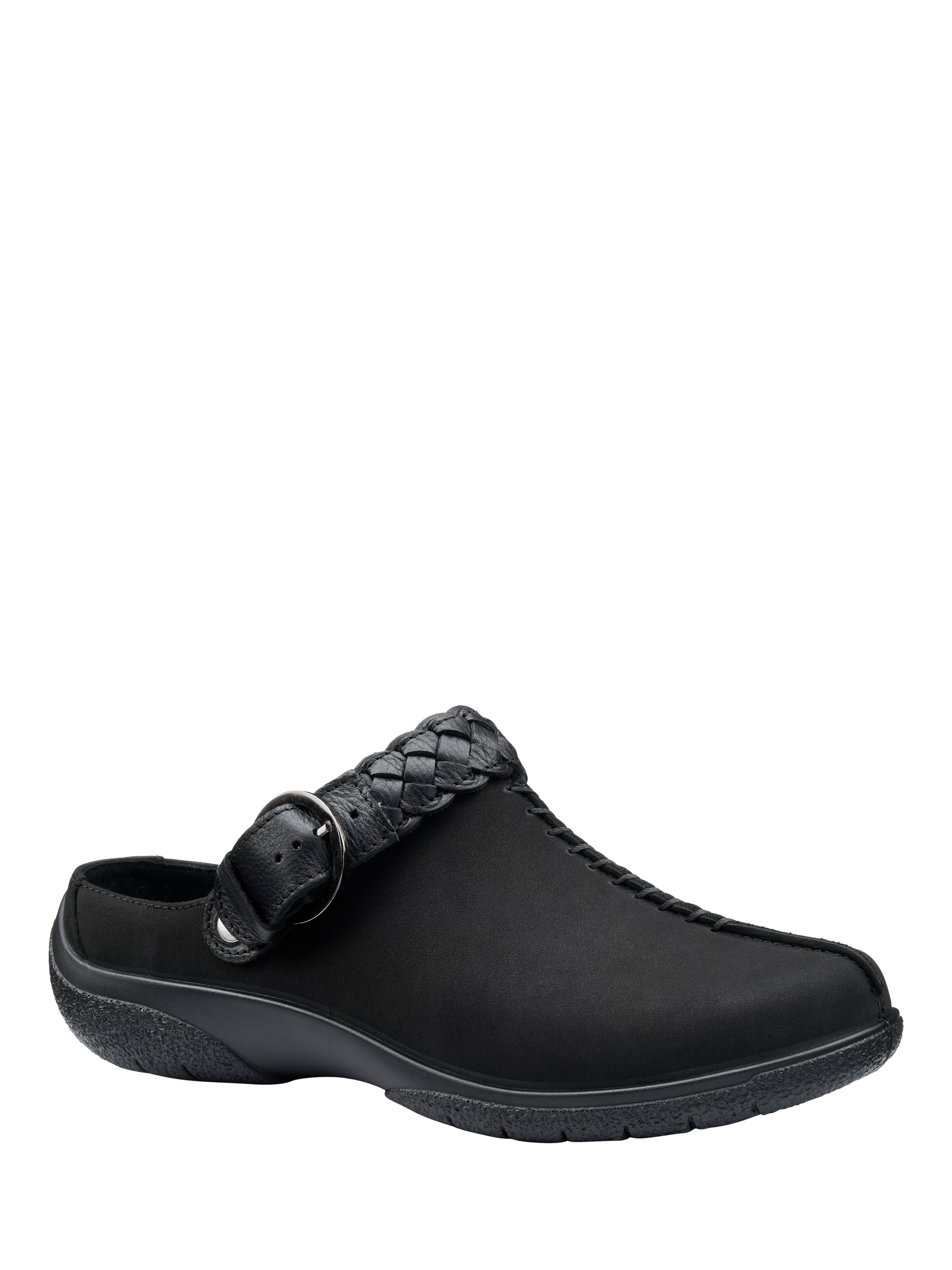 Product image 2 of 4, which shows Hotter Magical Wide Fit Nubuck Leather Clogs, Black, 3W