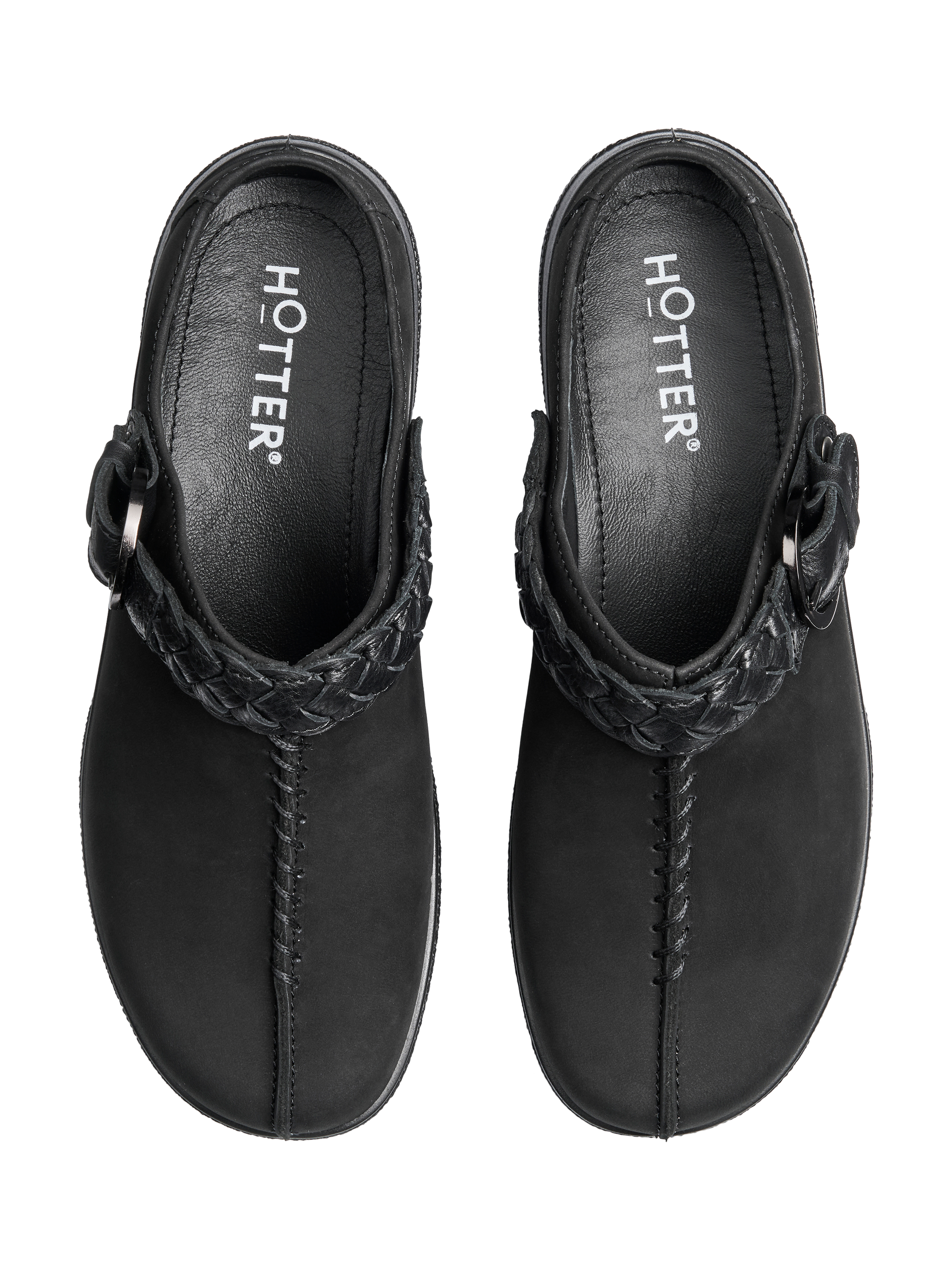 Product image 3 of 4, which shows Hotter Magical Wide Fit Nubuck Leather Clogs, Black, 3W