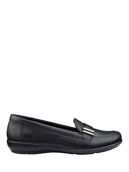 Hotter Clay Extra Wide Fit Leather Moccasin Inspired Slip Ons, Black, Black