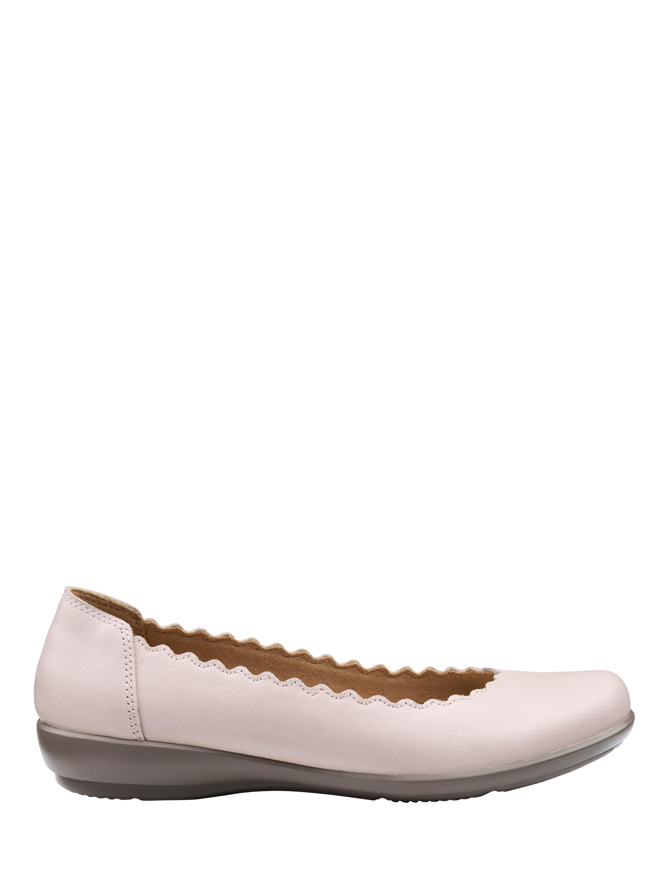 Product image 1 of 4, which shows Hotter Eider Leather Scallop Ballerina Pumps, Light Mink, 3