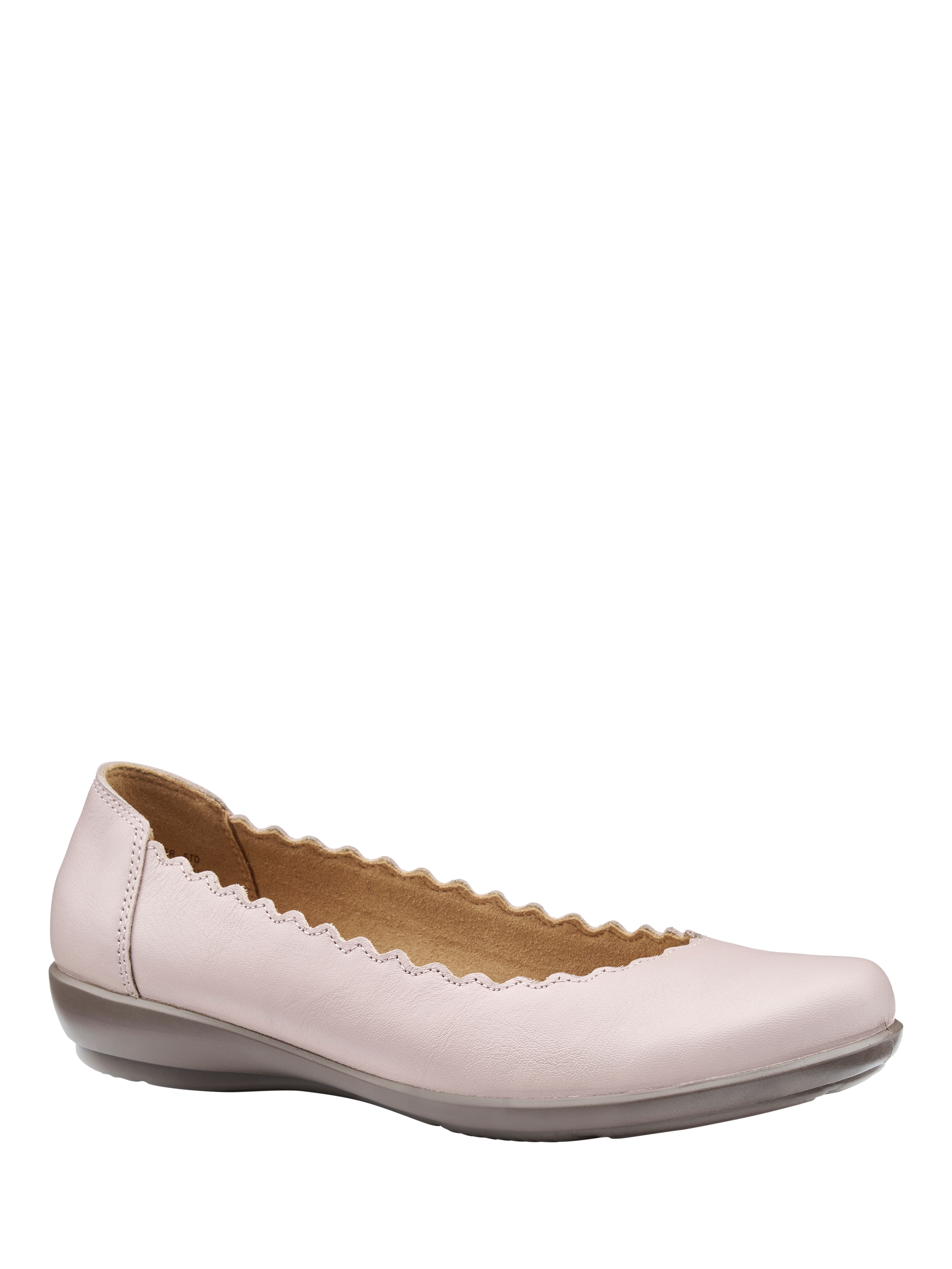 Product image 2 of 4, which shows Hotter Eider Leather Scallop Ballerina Pumps, Light Mink, 3