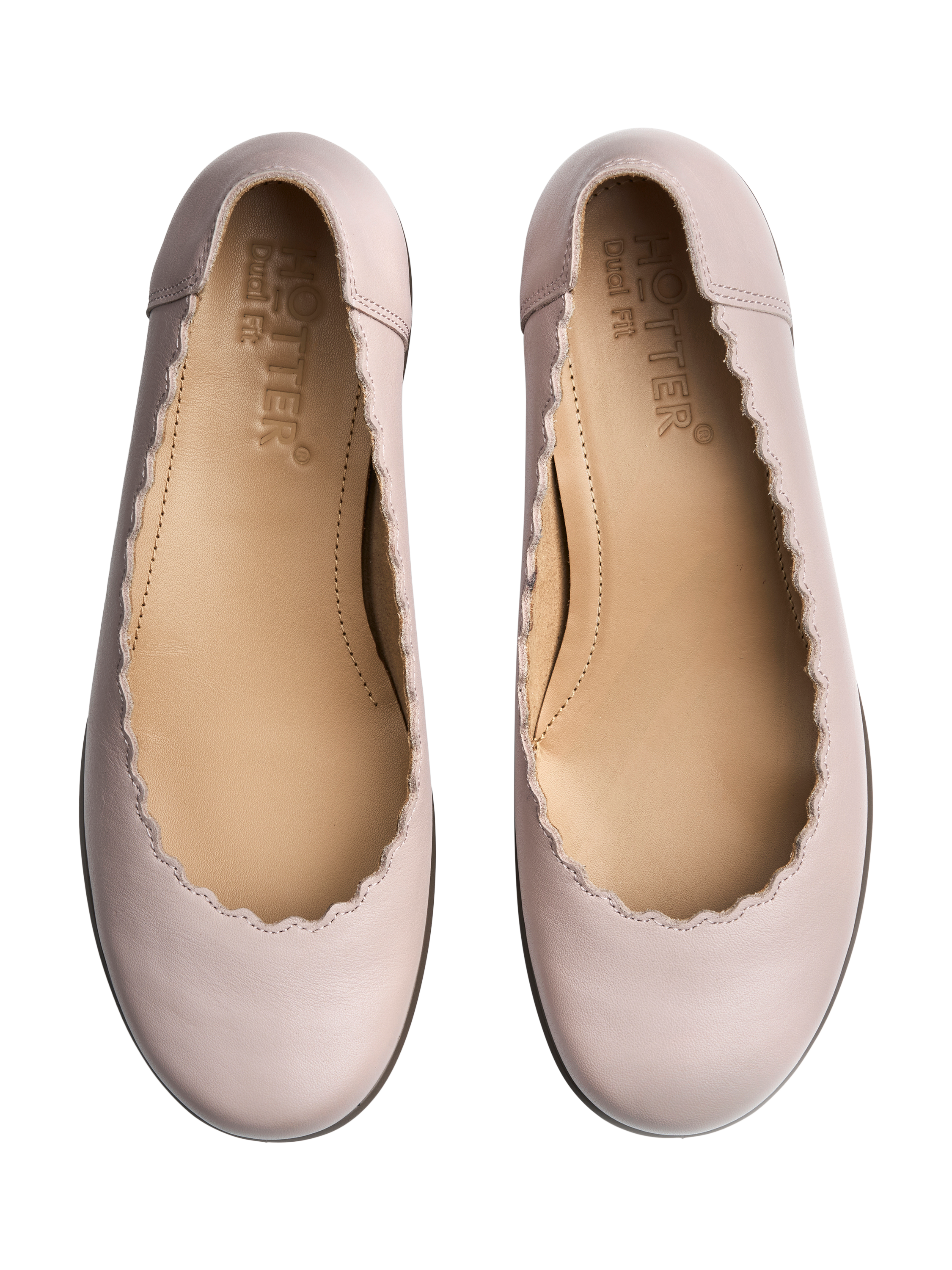 Product image 3 of 4, which shows Hotter Eider Leather Scallop Ballerina Pumps, Light Mink, 3