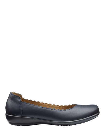 Hotter Eider Wide Fit Leather Scallop Ballerina Pumps, Navy