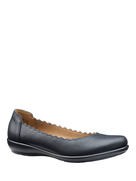 Hotter Eider Wide Fit Leather Scallop Ballerina Pumps - view 2, Navy